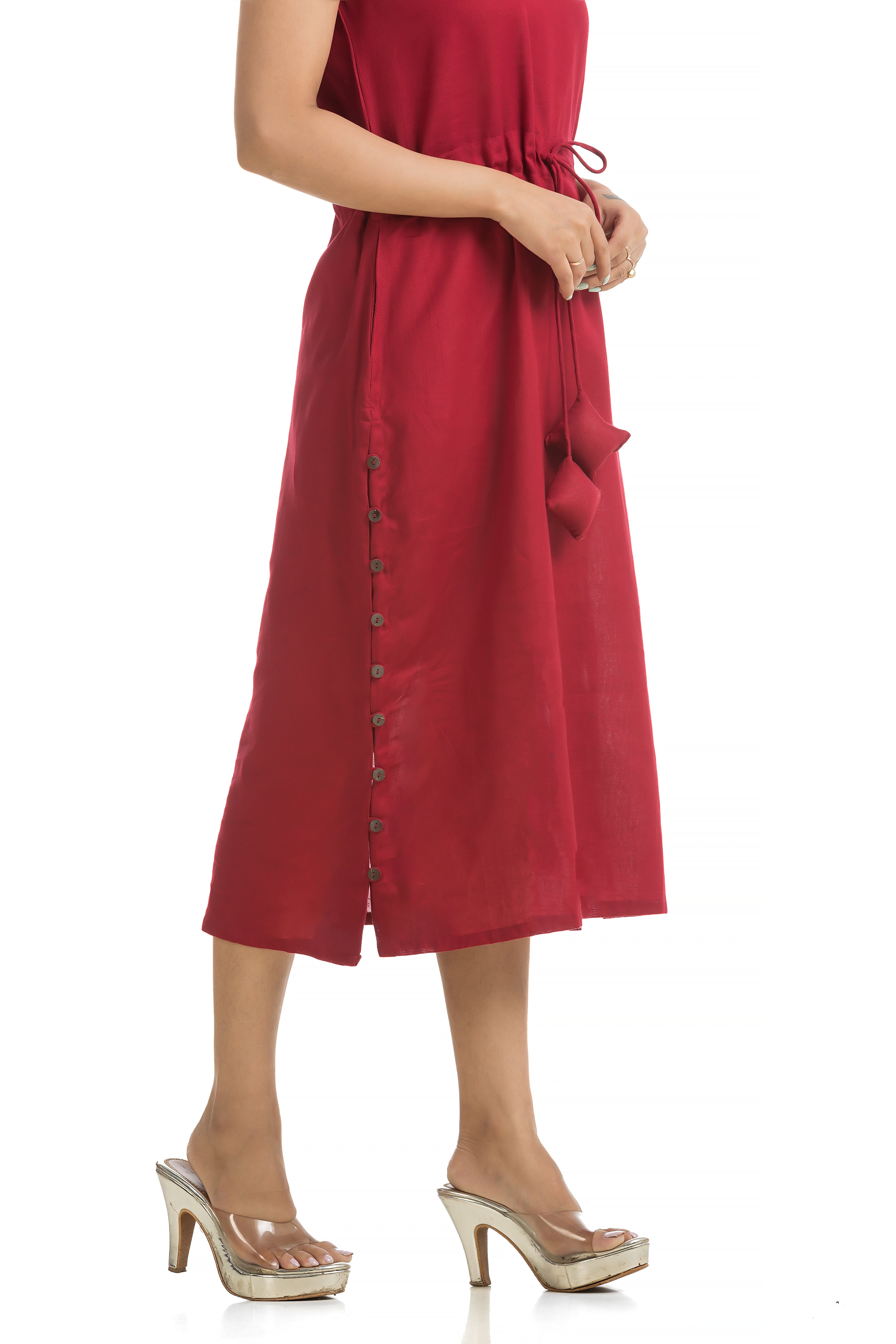 Natural Ajrakh Front Open Jacket with Maroon Flex Cotton Dress
