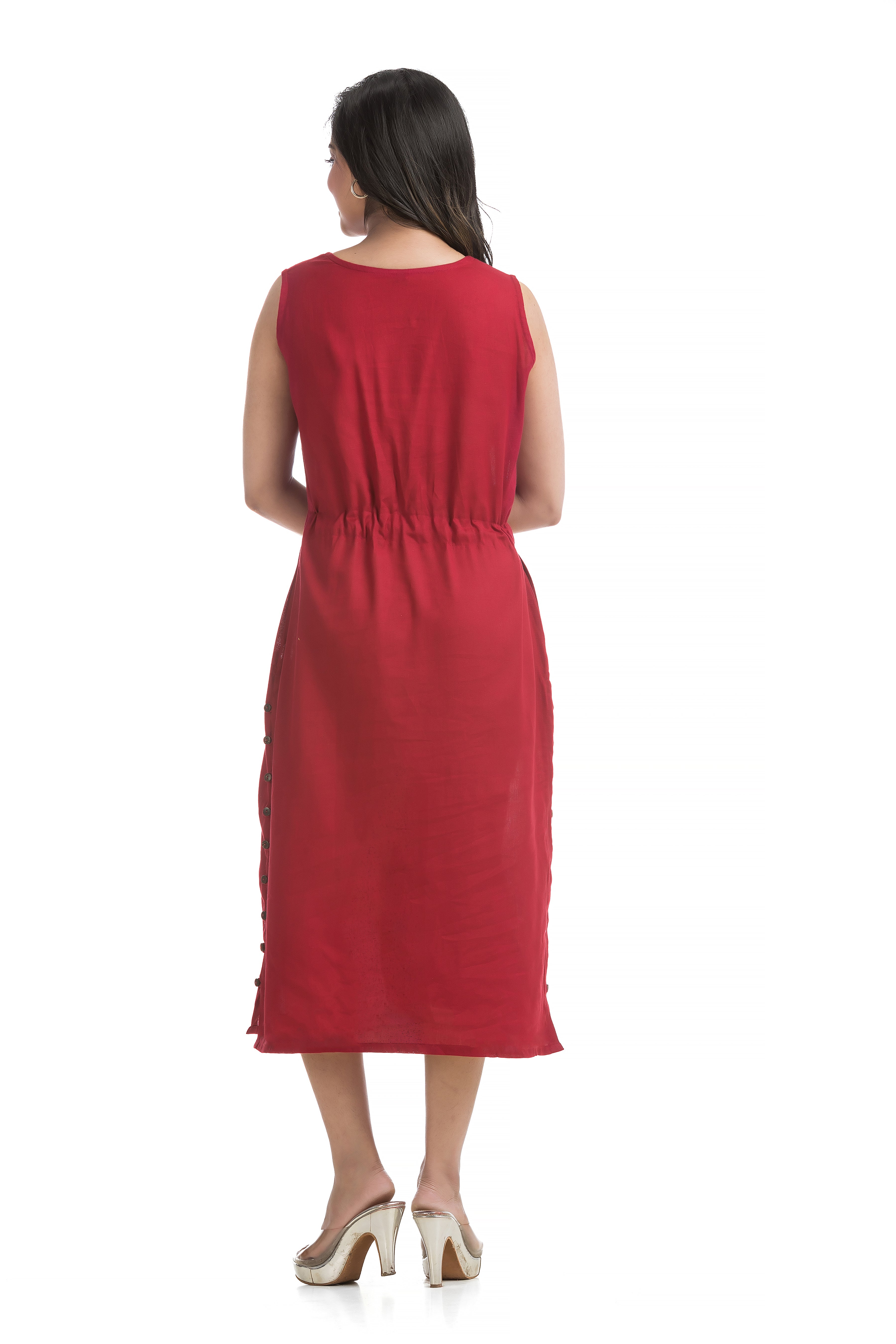 Natural Ajrakh Front Open Jacket with Maroon Flex Cotton Dress