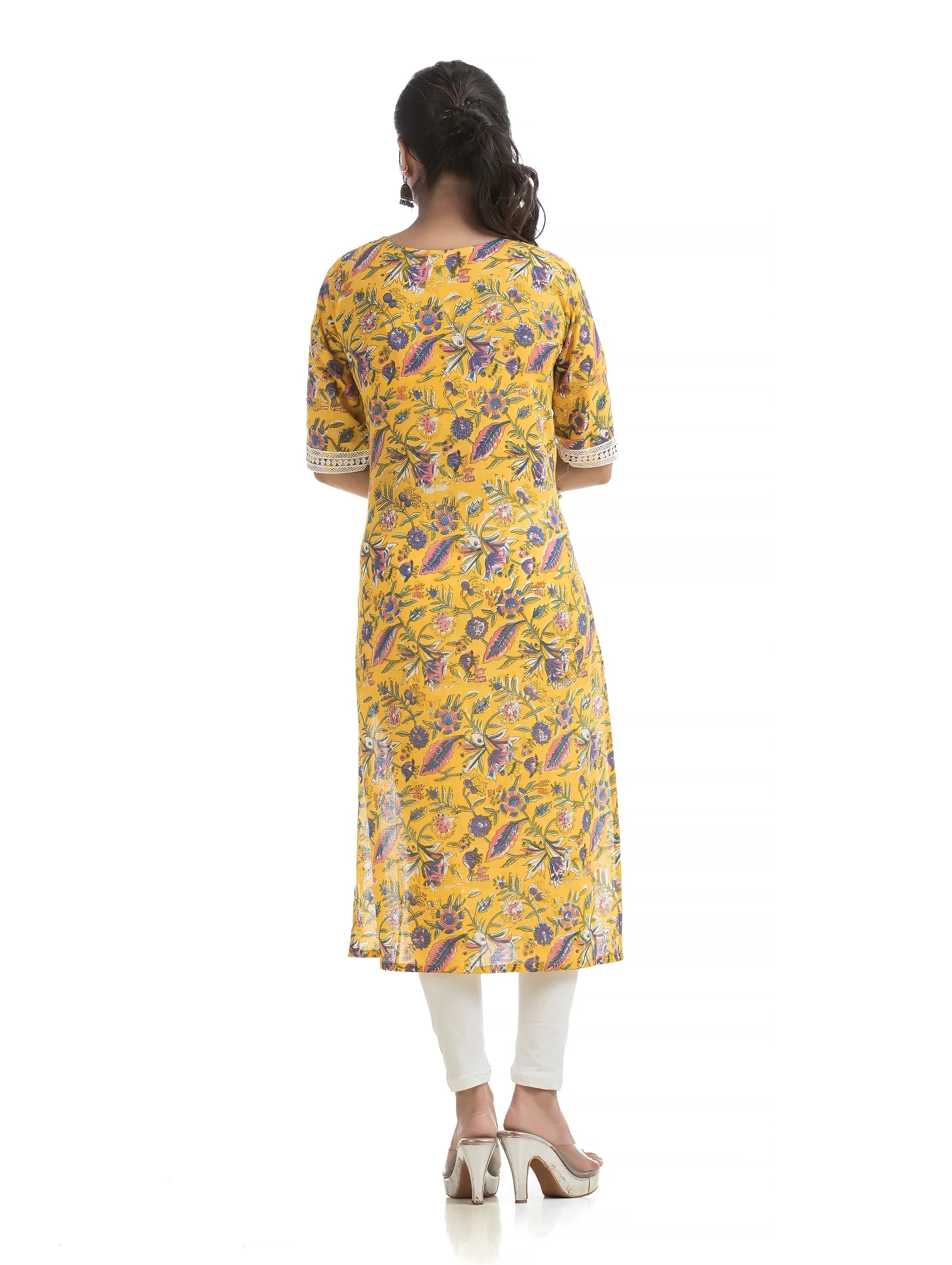 Pure Sanganeri Hand Blocked Print Satraight Kurti on Bright Yellow