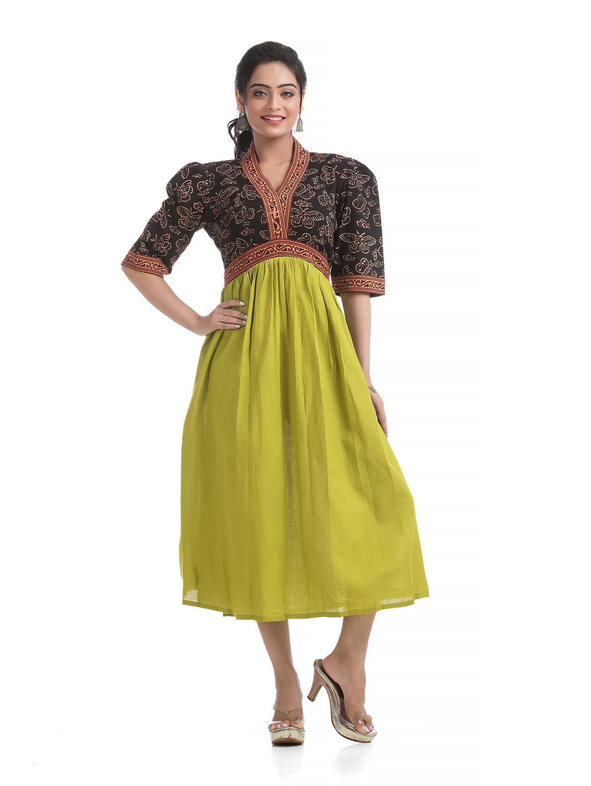 Butterfly Printed Ajrakh Lacework Aliya Dress