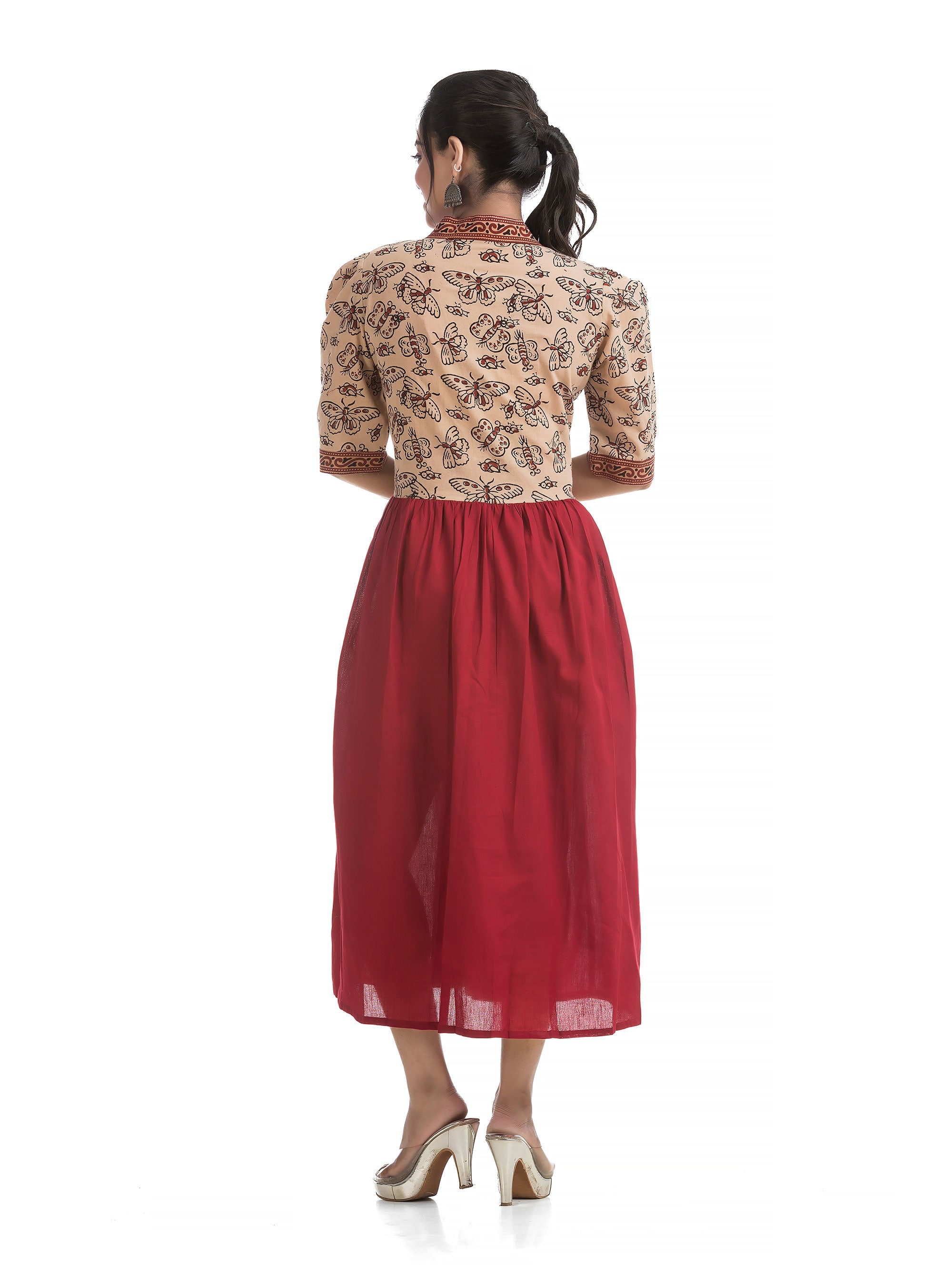 Off White Maroon Combined Aliya Dress