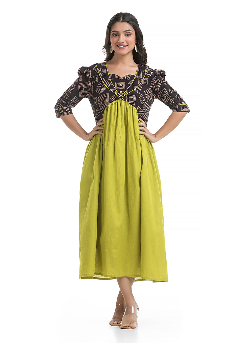 Pista Green and Black Combination Dress Pista Green and Black Combination Dress