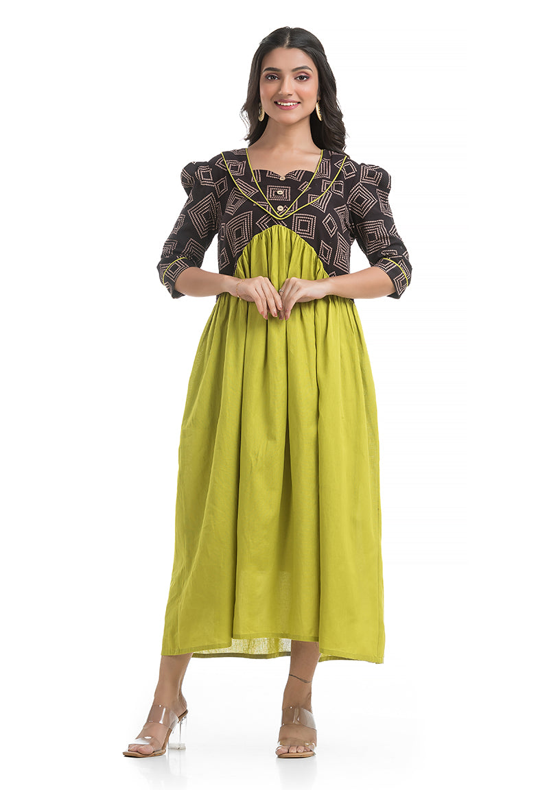 Pista Green and Black Combination Dress