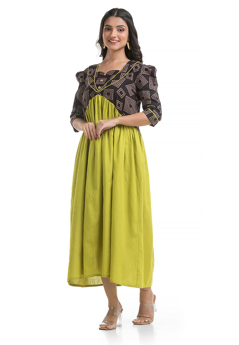 Pista Green and Black Combination Dress