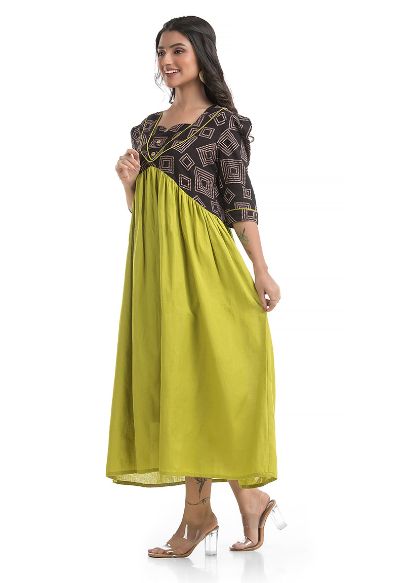 Pista Green and Black Combination Dress - Crazy Needle Online