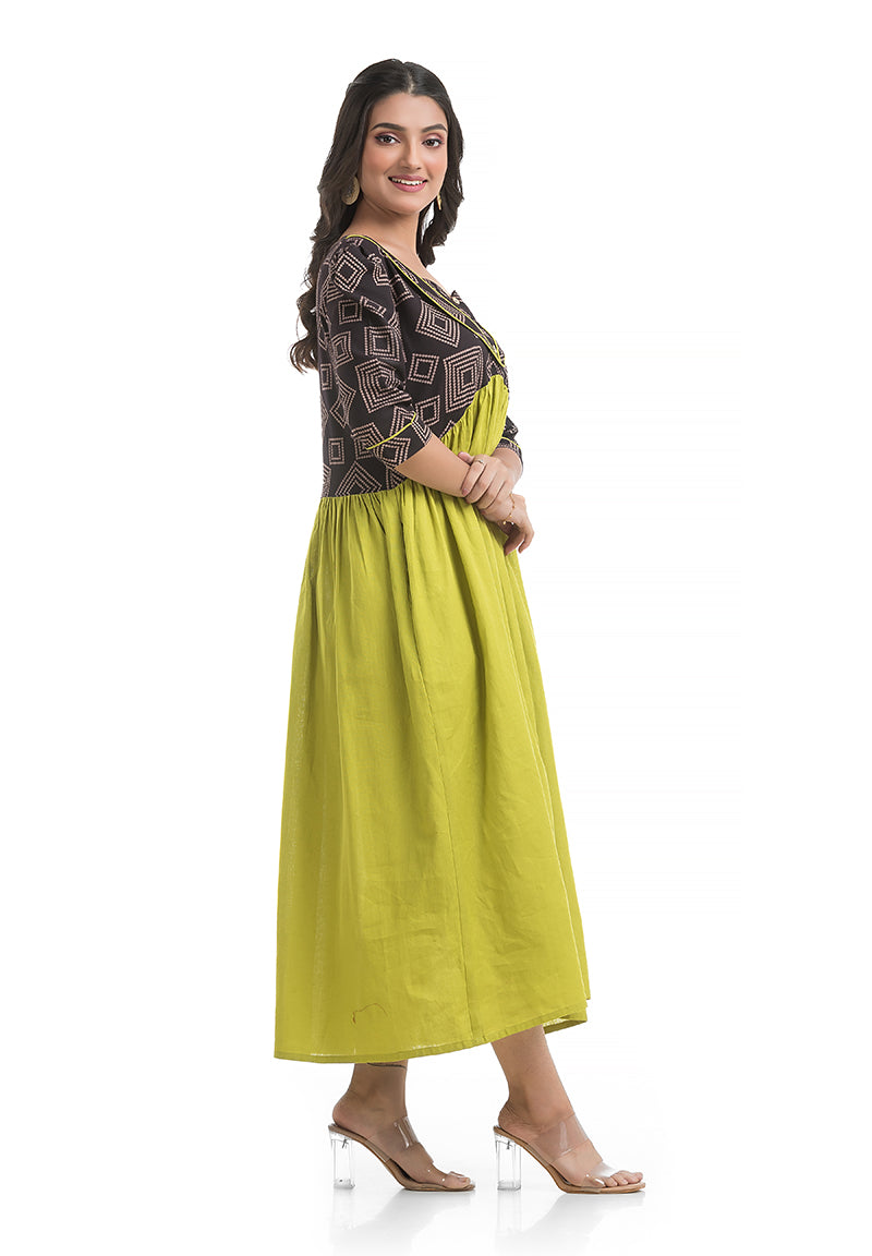 Pista Green and Black Combination Dress - Crazy Needle Online