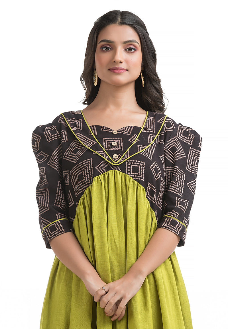 Pista Green and Black Combination Dress