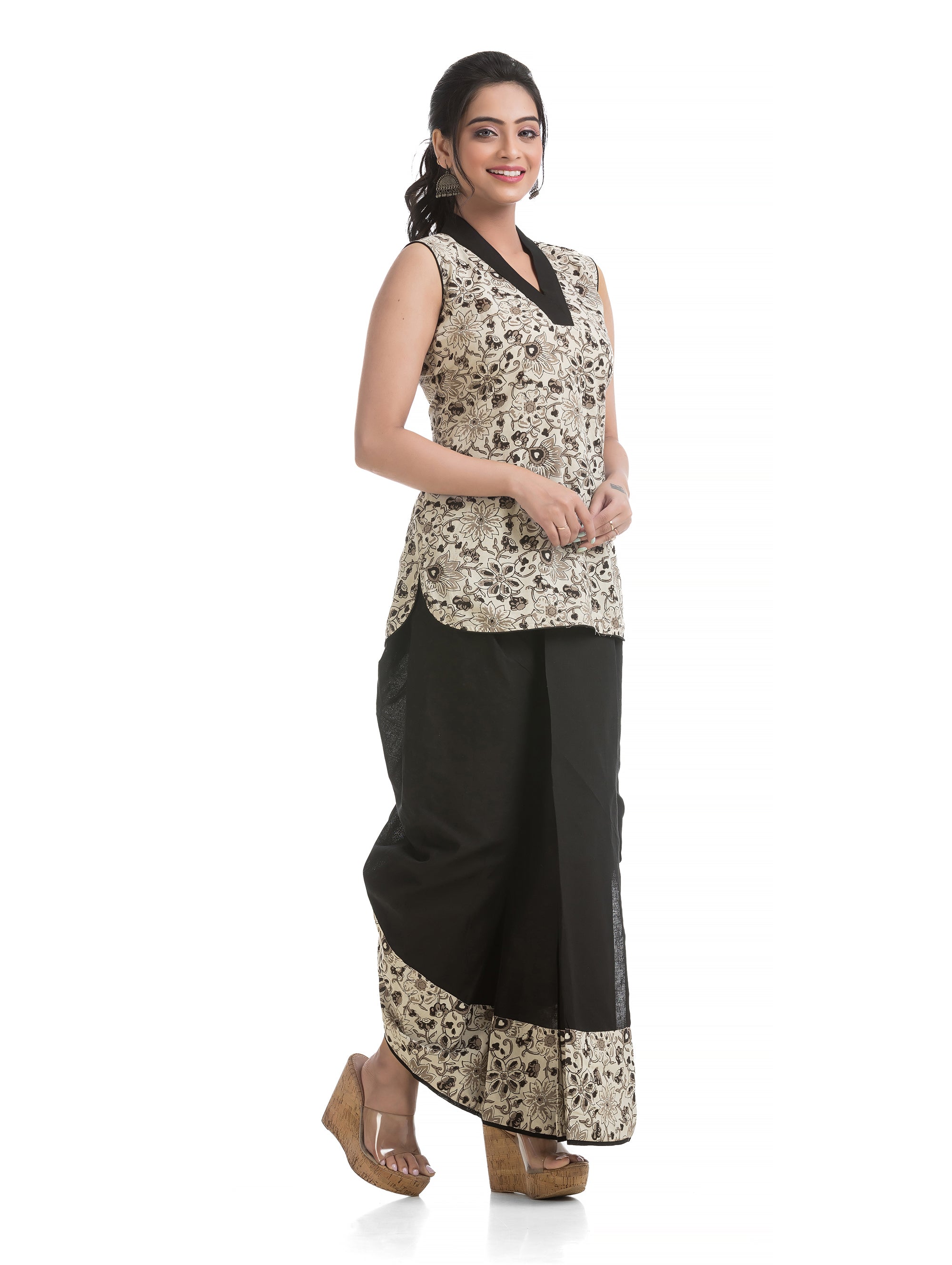 Black Dhoti Co-Ord Set on Floral Motif