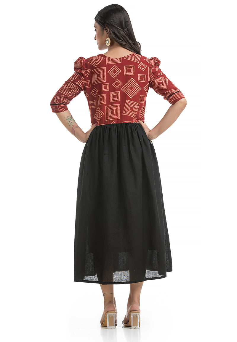 Women's Cotton Black Sweet Heart Neck Dress