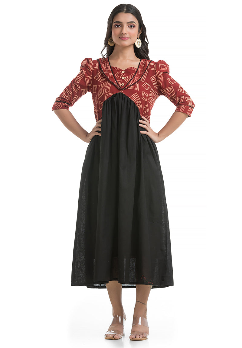 Women's Cotton Black Sweet Heart Neck Dress