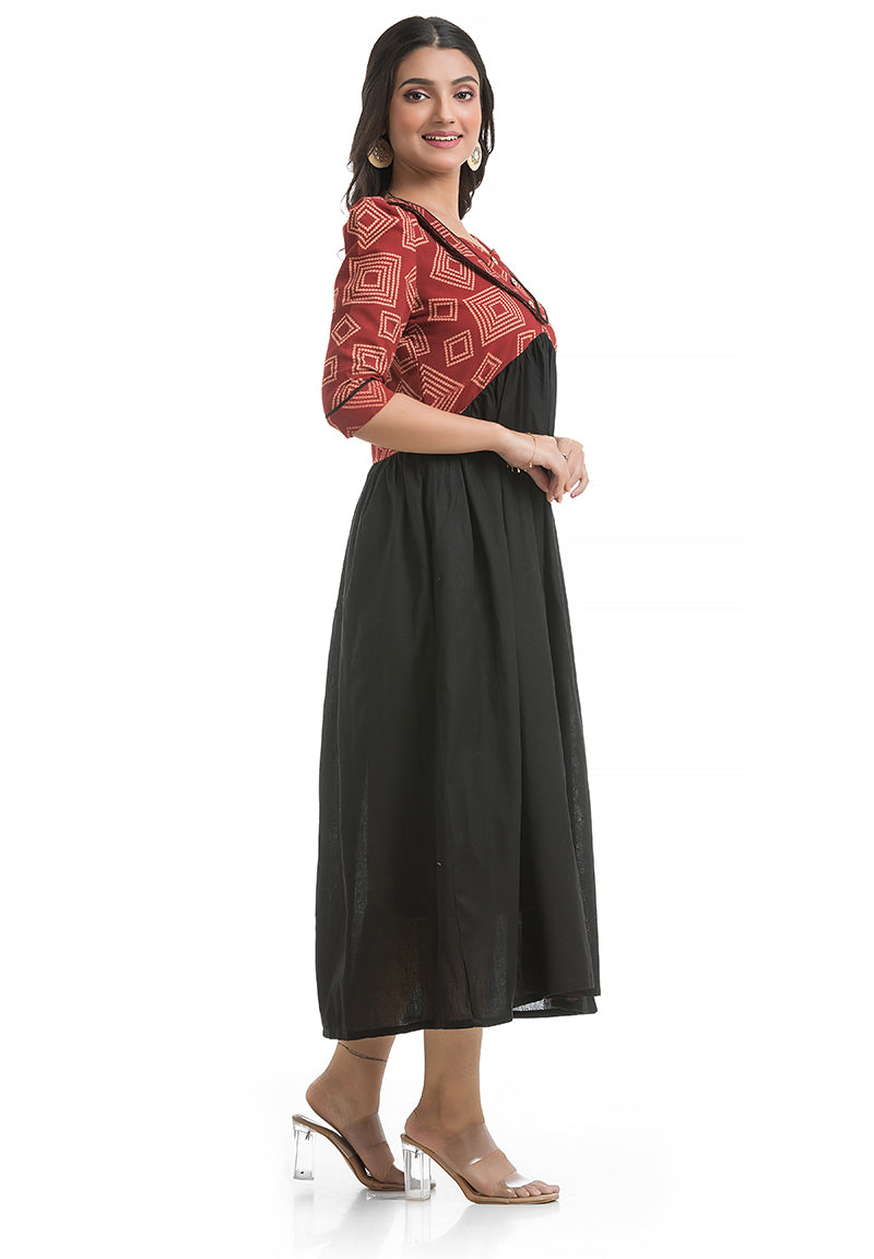 Women's Cotton Black Sweet Heart Neck Dress