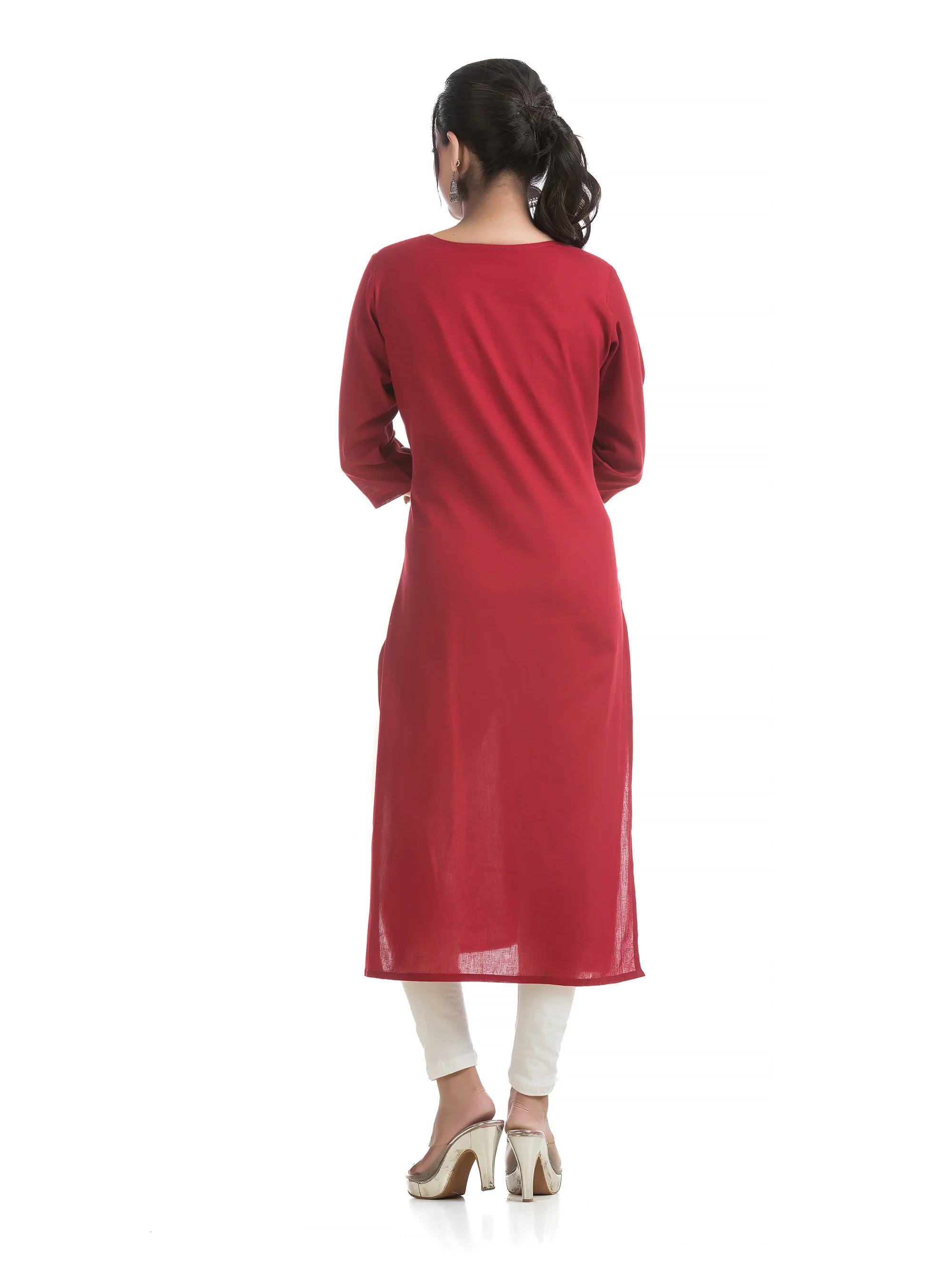 Maroon Straight Kurti with Indigo Patch work