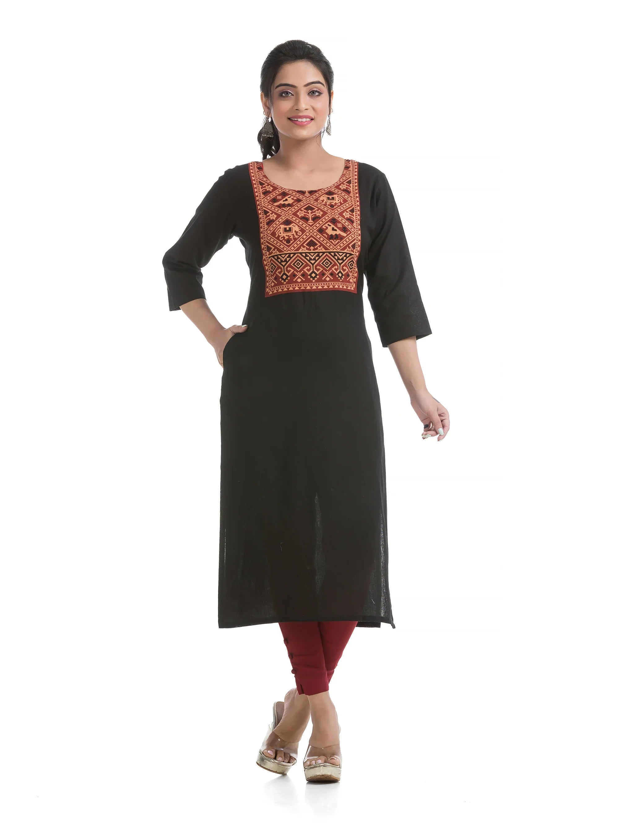 Ajrakh Hand Block Yoke Patchwork in Black Kurti