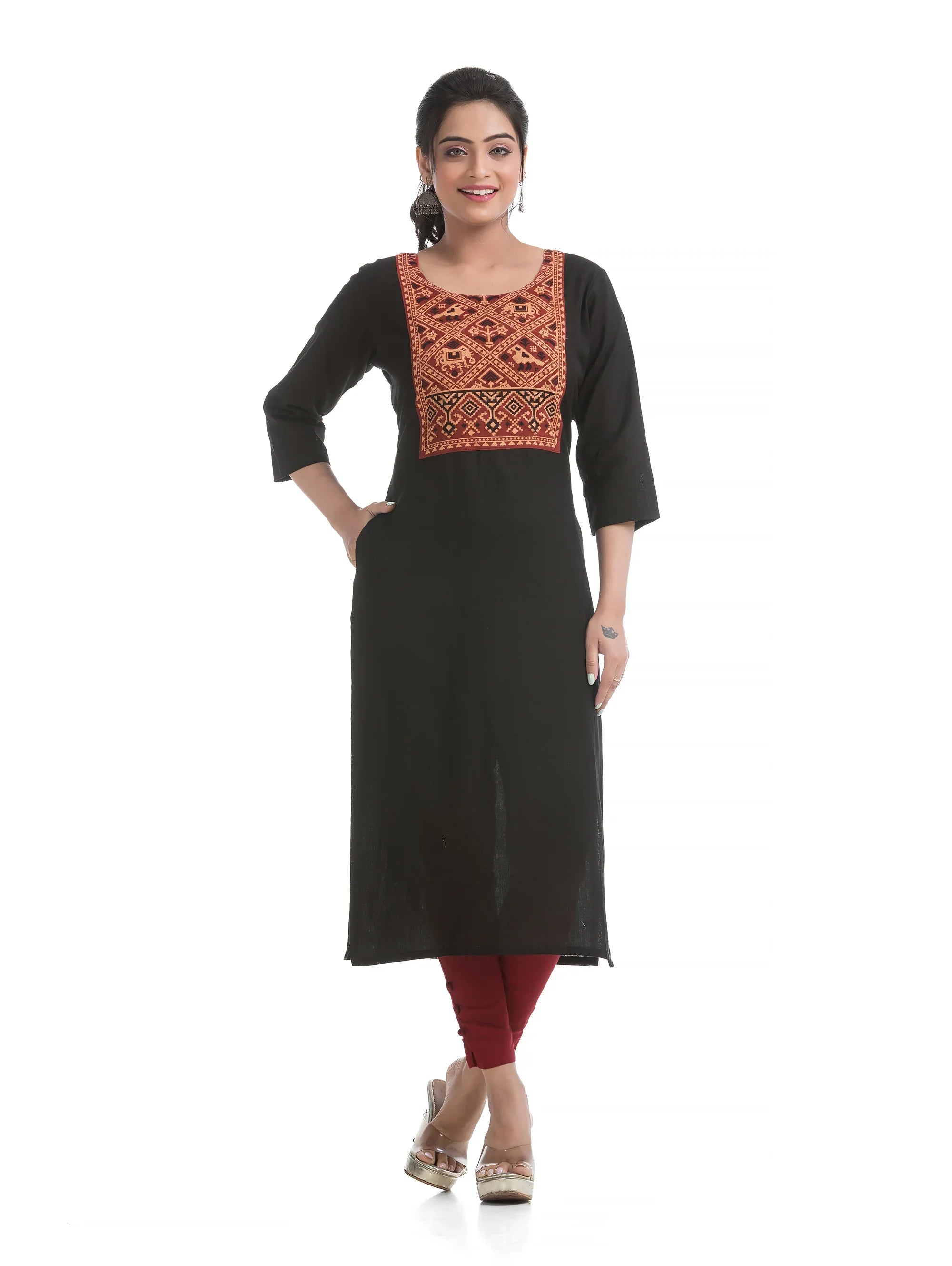 Ajrakh Hand Block Yoke Patchwork in Black Kurti