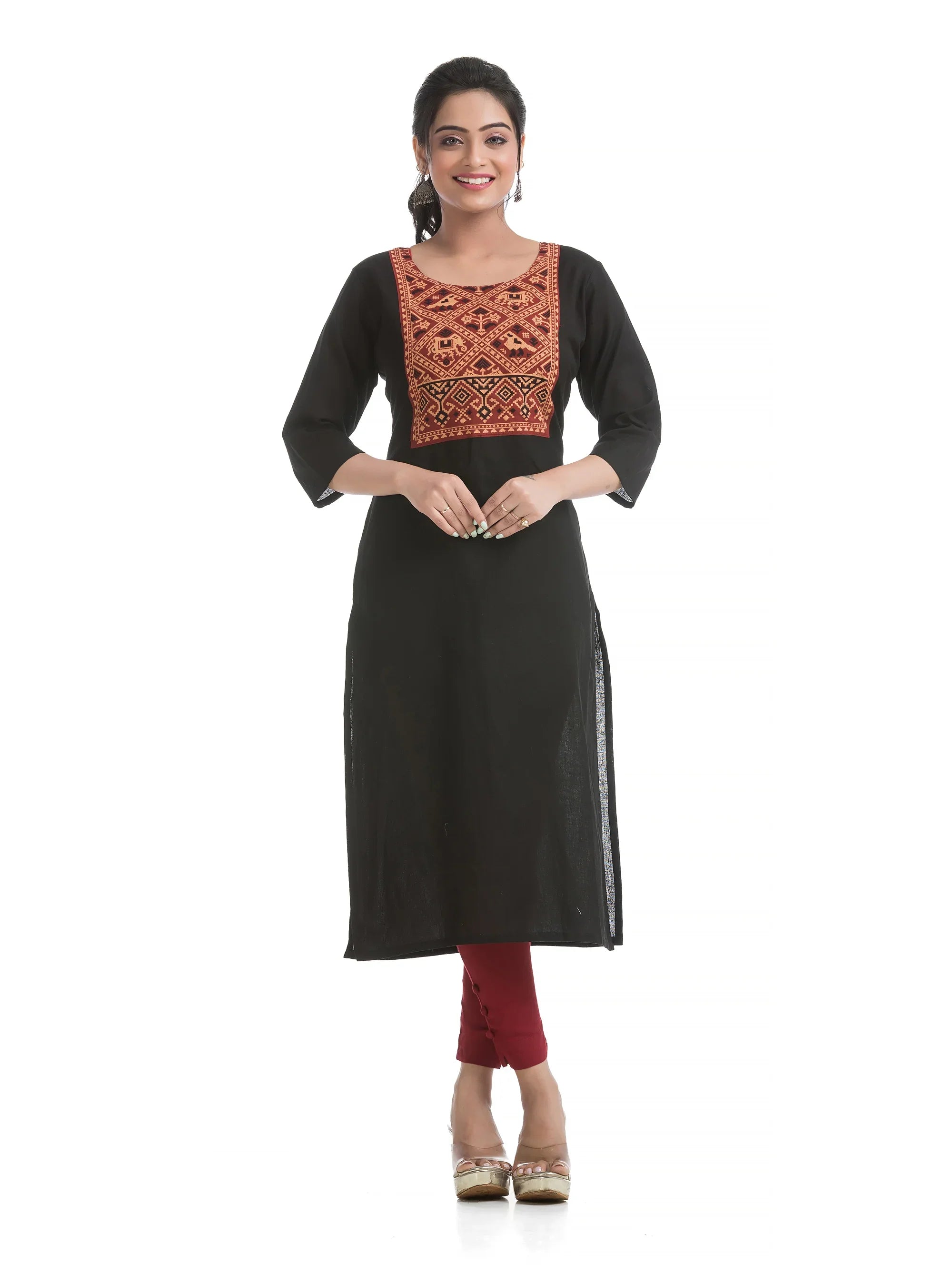 Ajrakh Hand Block Yoke Patchwork in Black Kurti