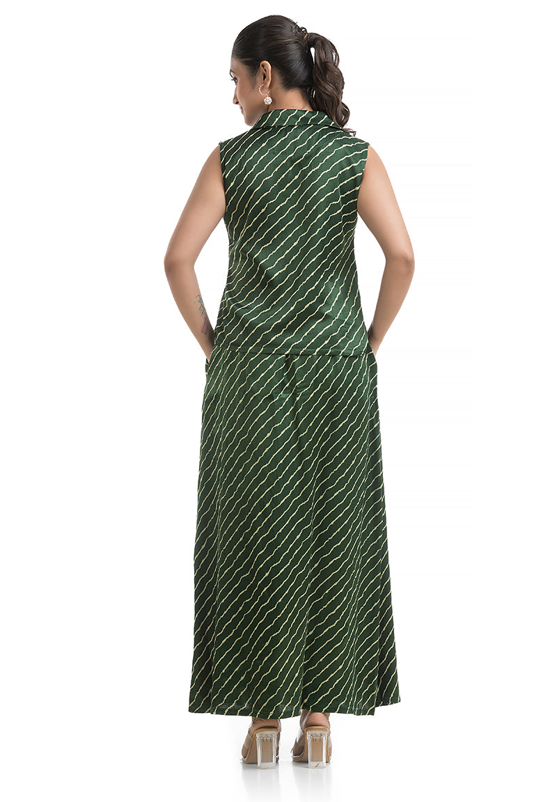 Bottle Green Stripe Design Skirt Top Co-ord