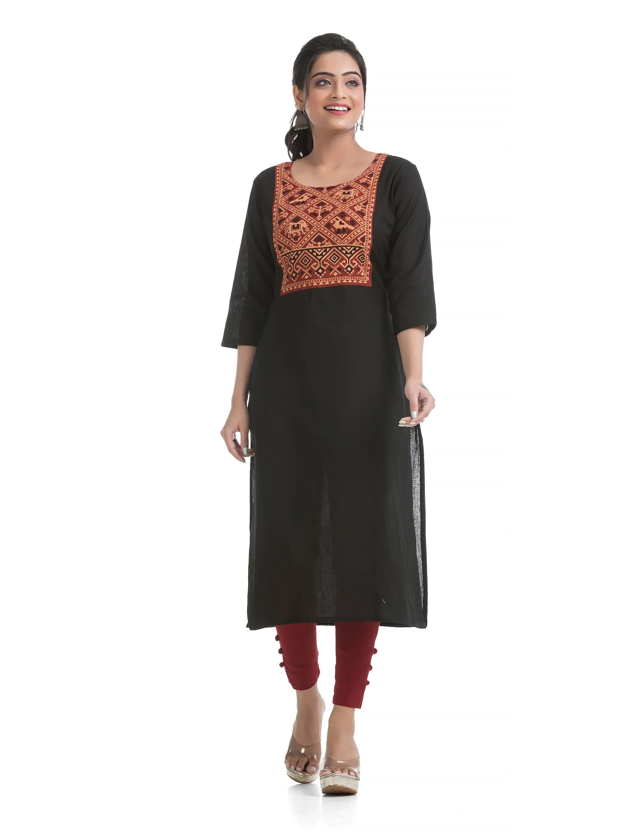 Ajrakh Hand Block Yoke Patchwork in Black Kurti