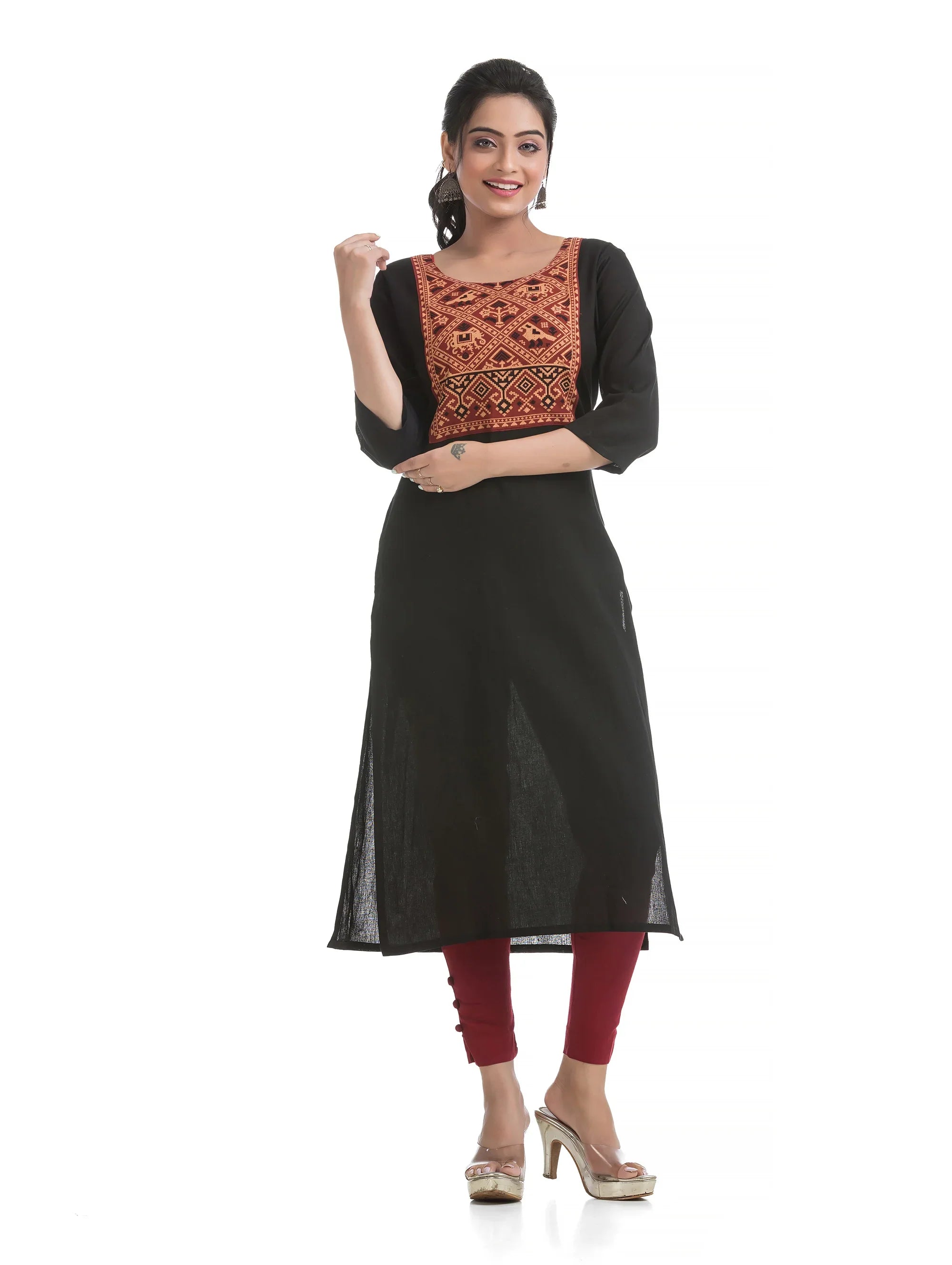 Ajrakh Hand Block Yoke Patchwork in Black Kurti