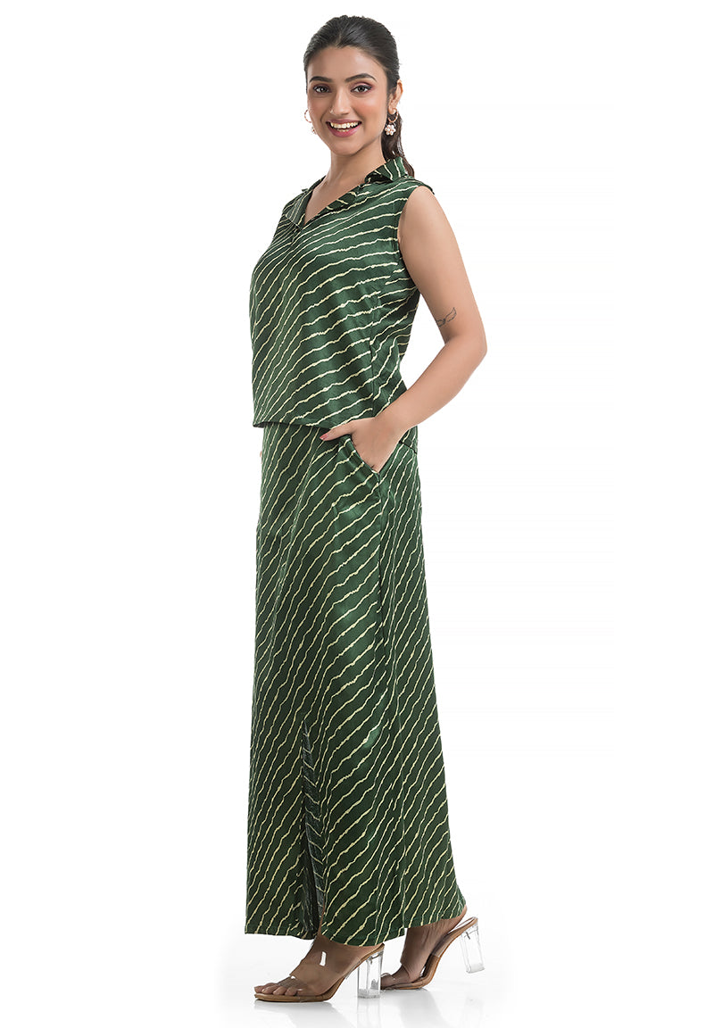 Bottle Green Stripe Design Skirt Top Co-ord