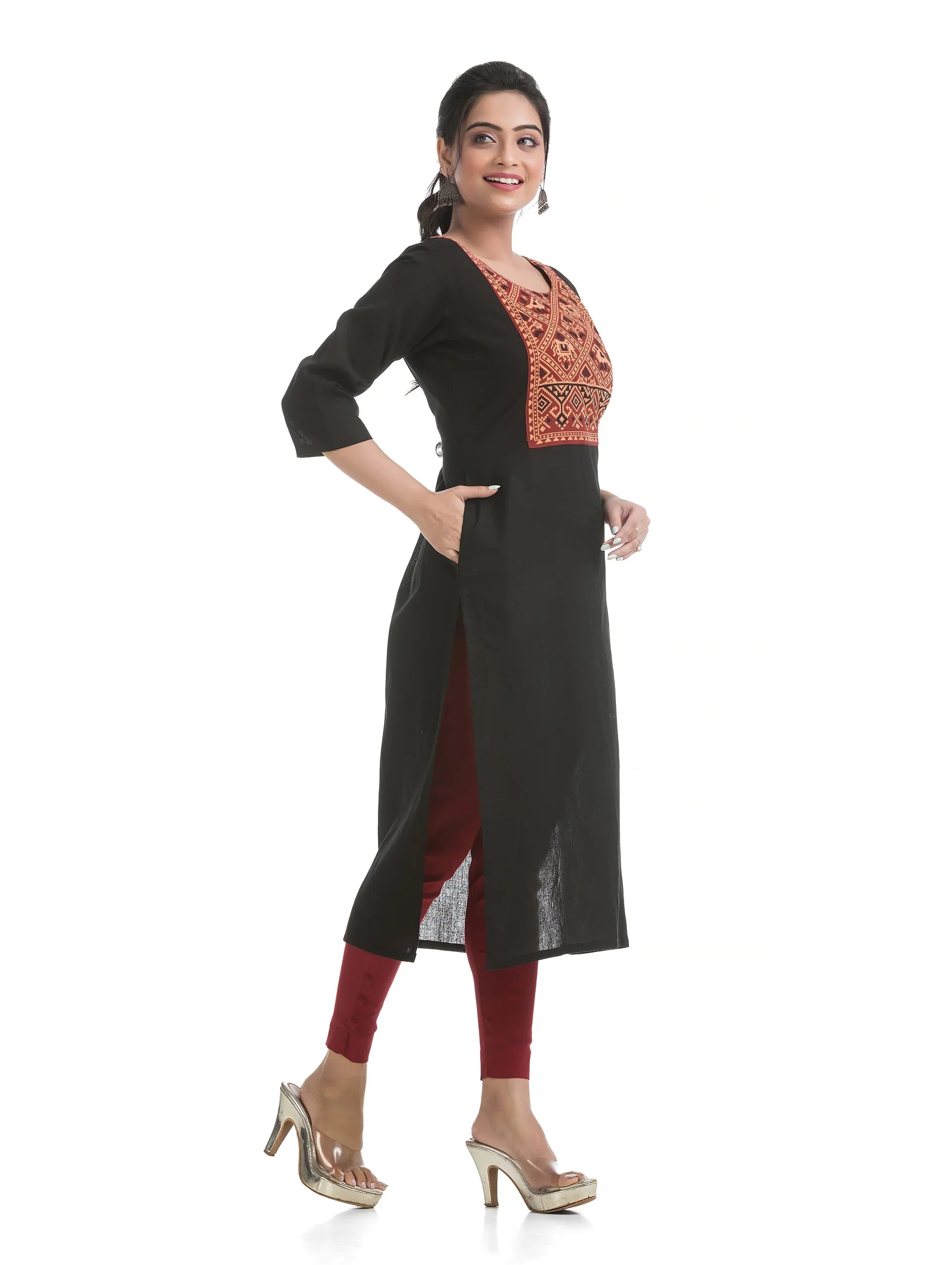 Ajrakh Hand Block Yoke Patchwork in Black Kurti