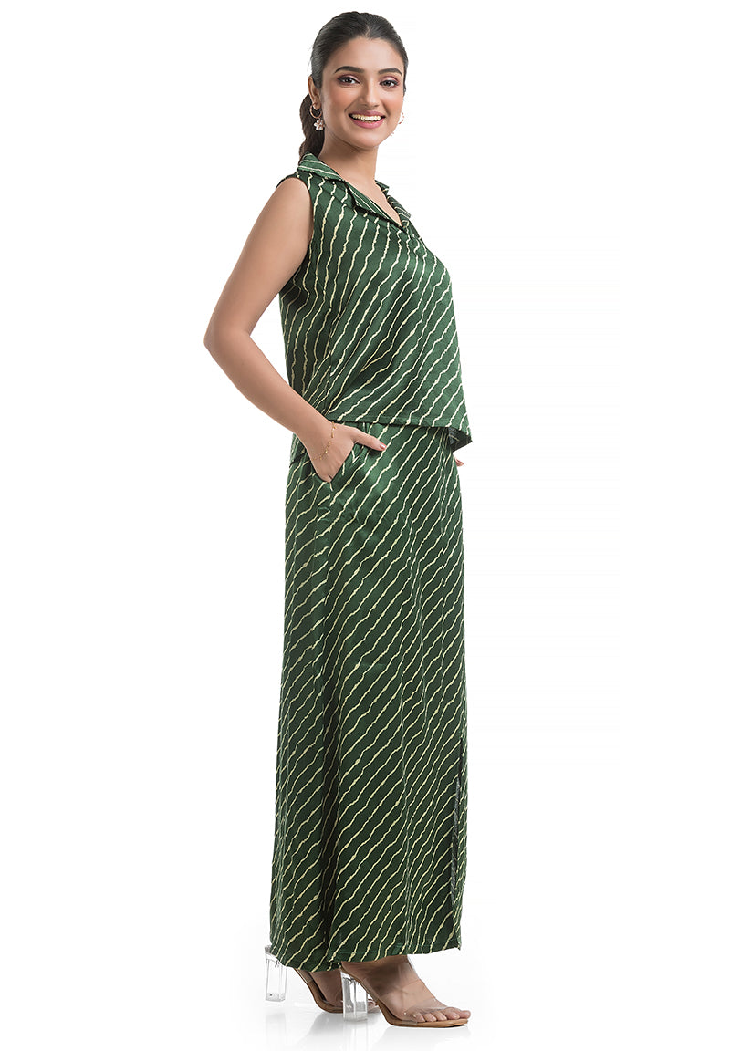 Bottle Green Stripe Design Skirt Top Co-ord
