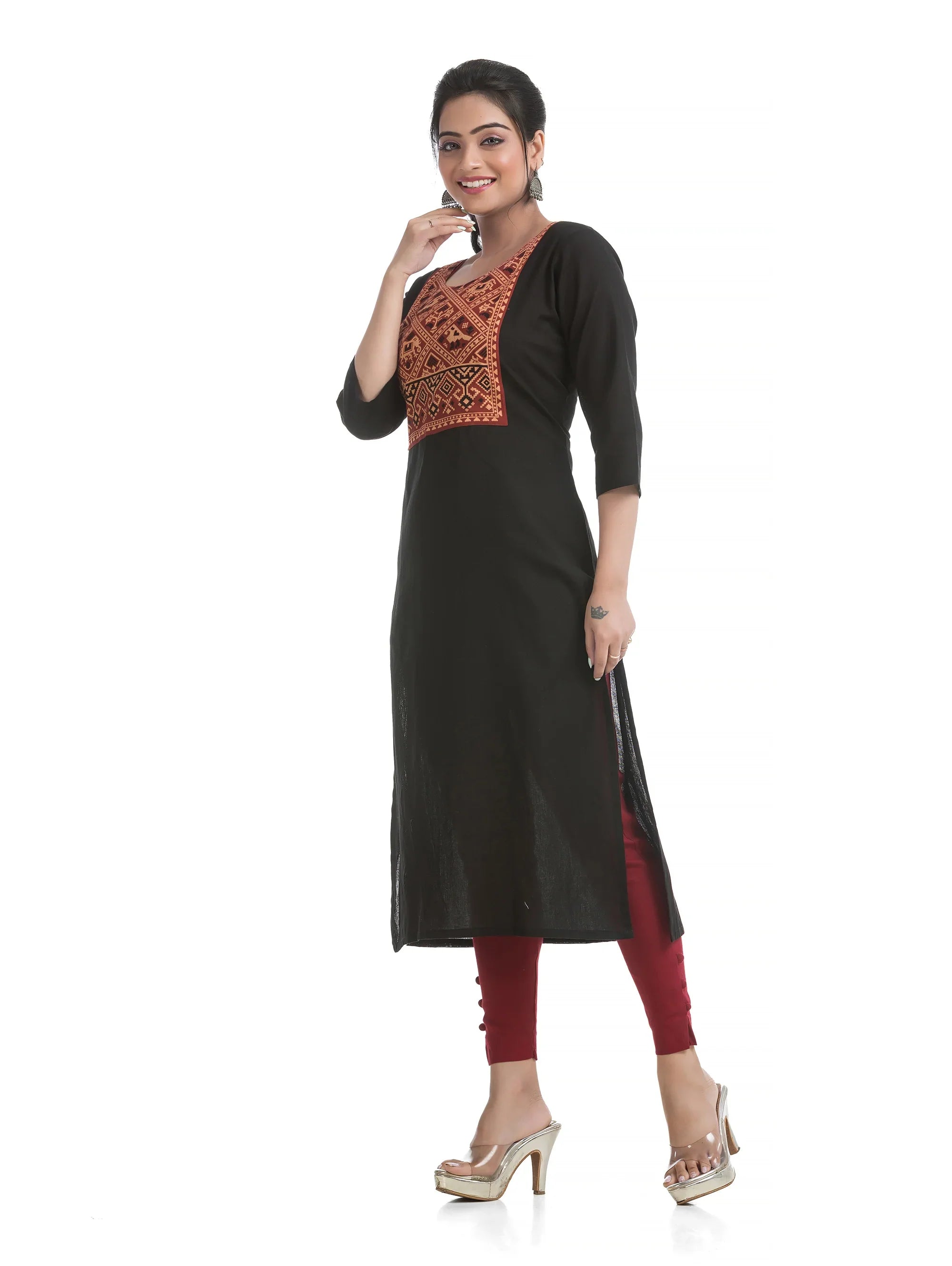 Ajrakh Hand Block Yoke Patchwork in Black Kurti