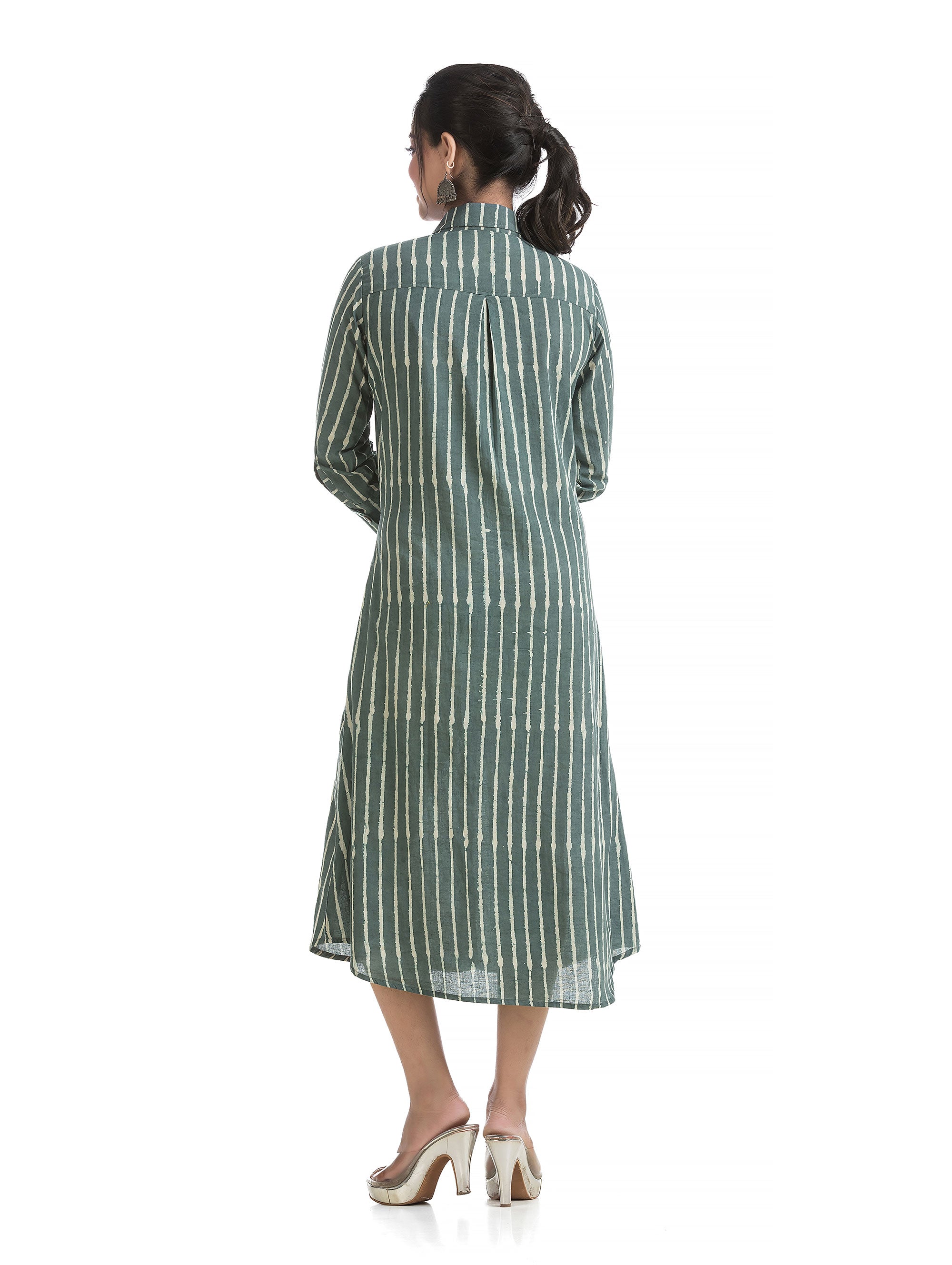 Stripe Pattern Dabu Printed Boyfriend Shirt