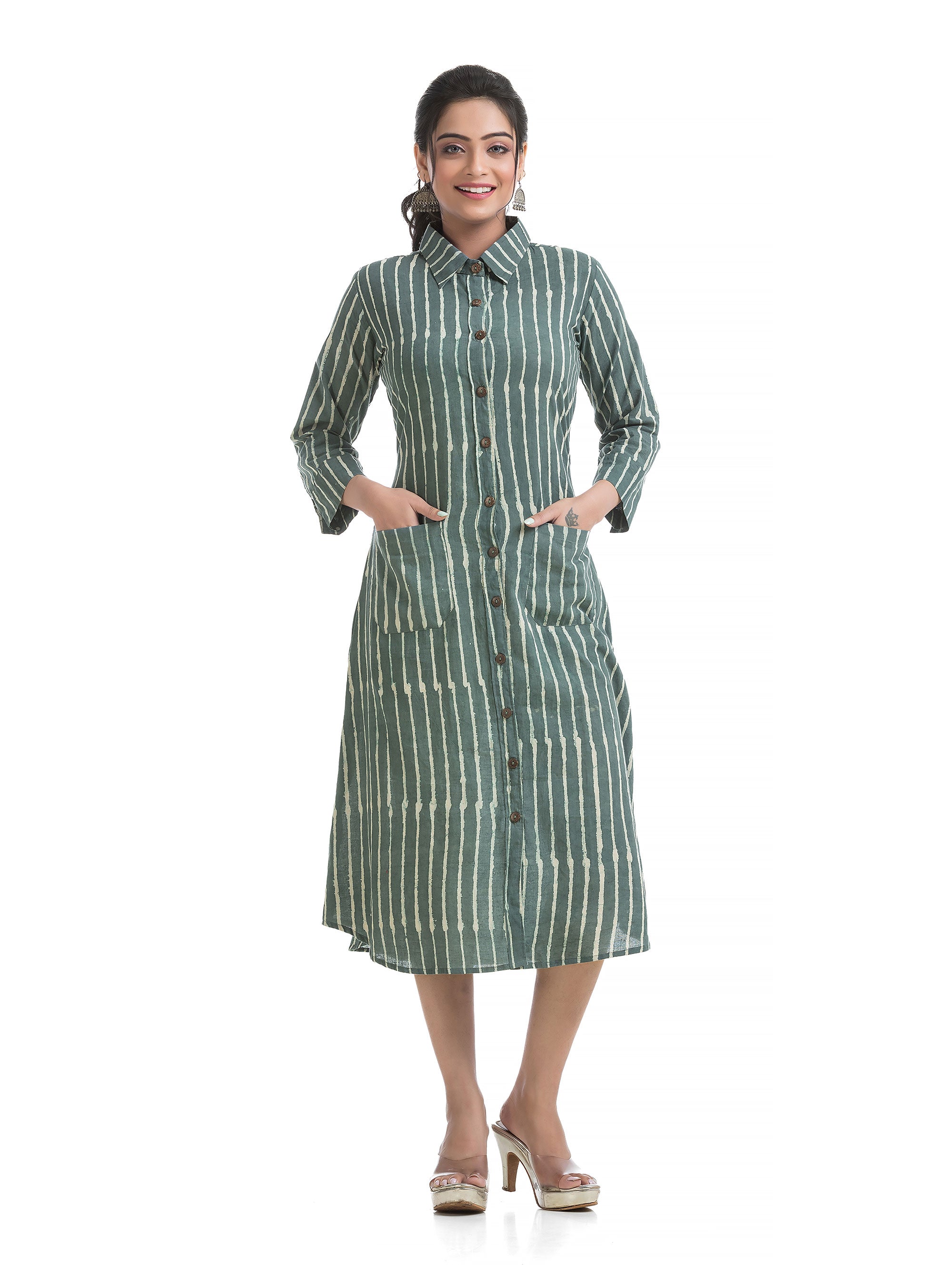 Stripe Pattern Dabu Printed Boyfriend Shirt