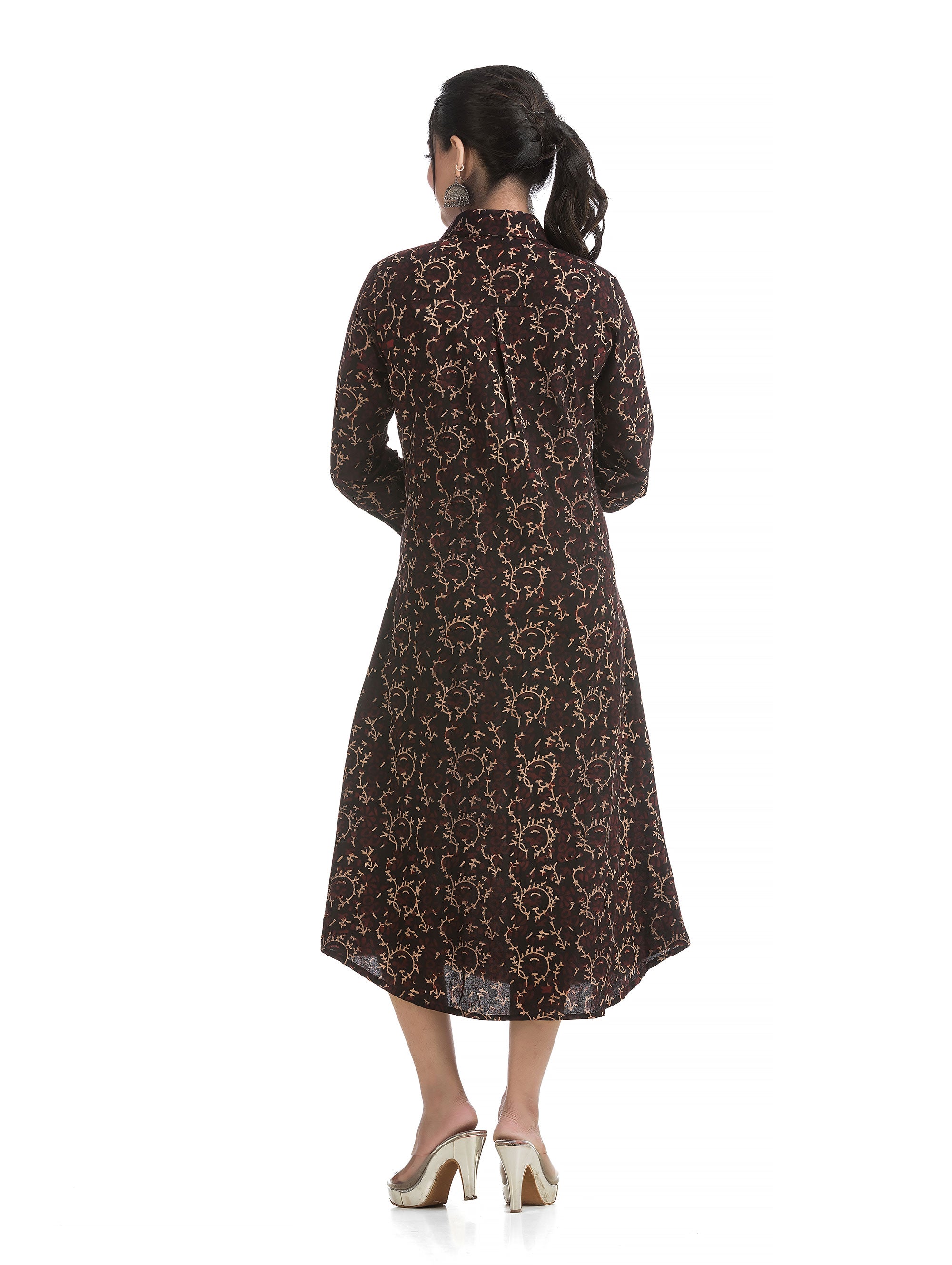 Front Open Black Ajrakh Shirt Dress