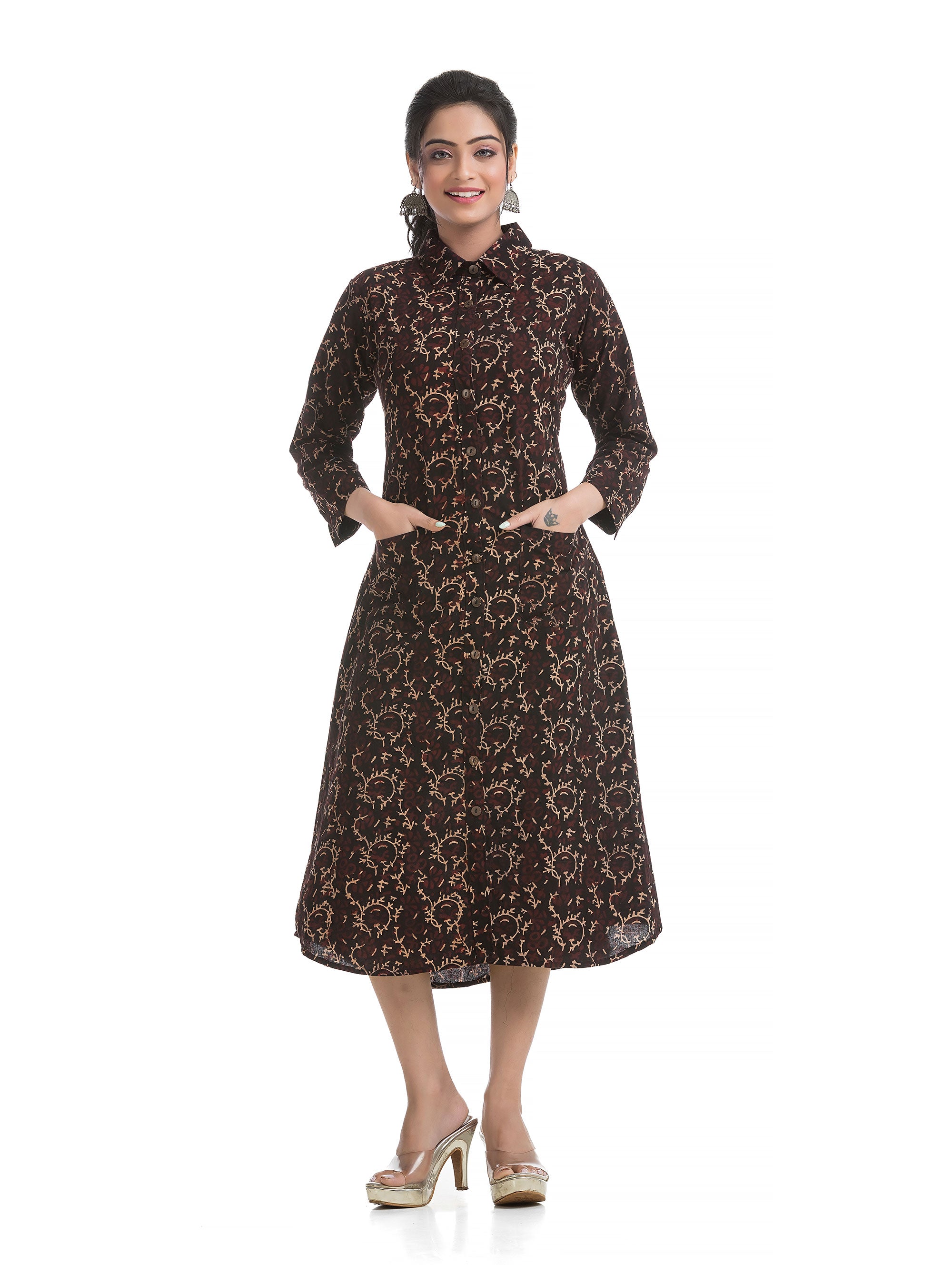 Front Open Black Ajrakh Shirt Dress