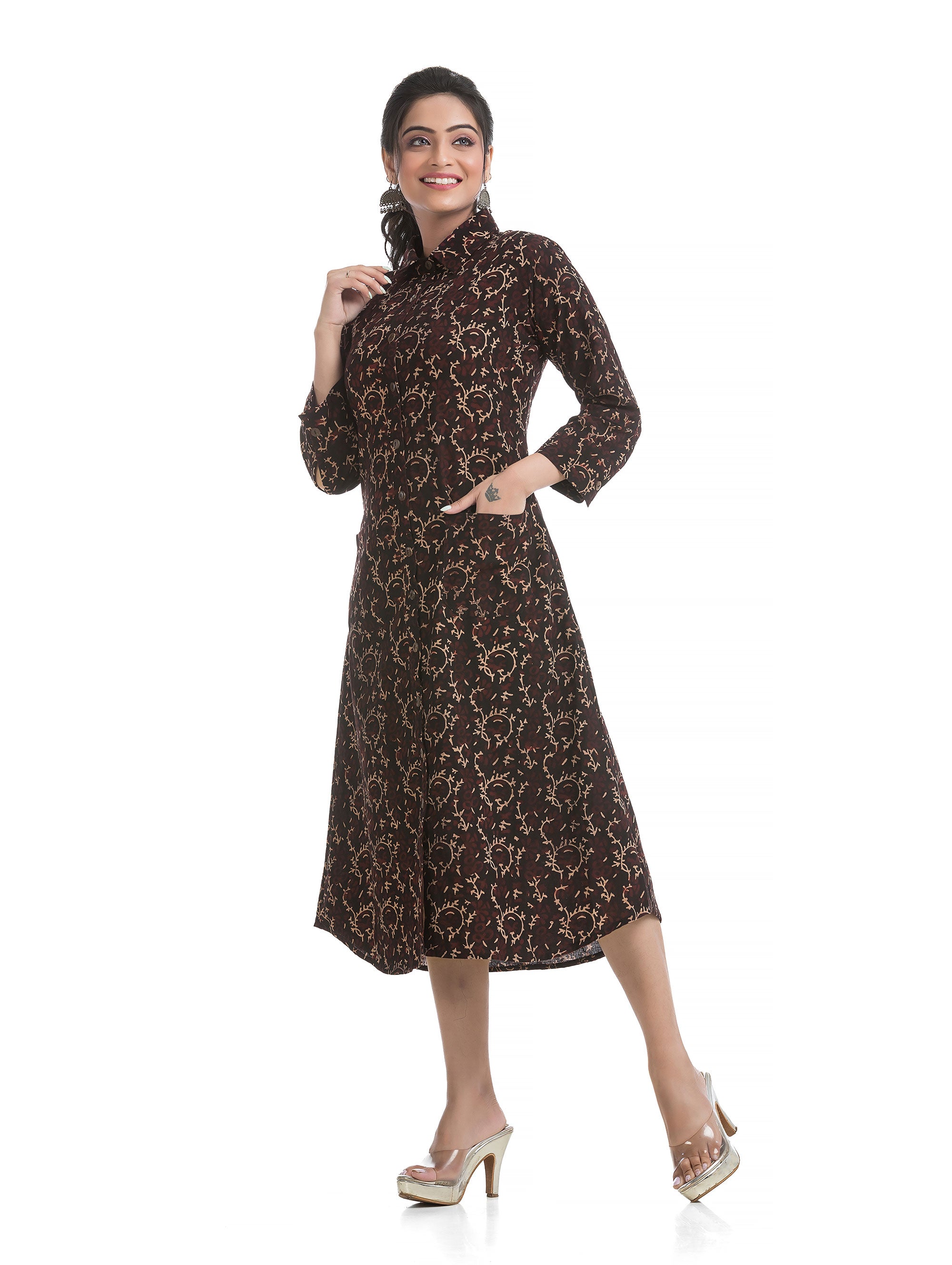 Front Open Black Ajrakh Shirt Dress