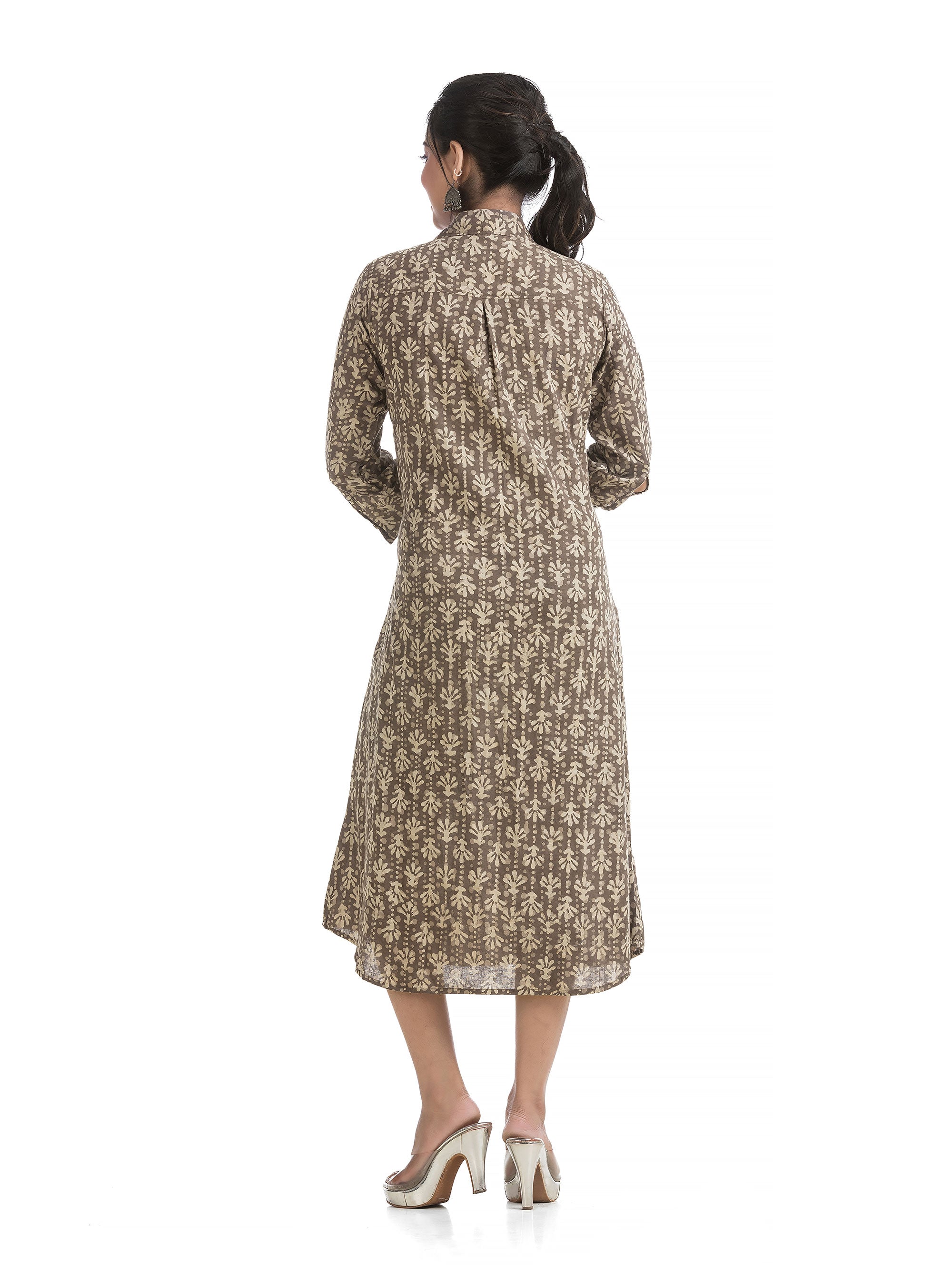 Hand Block Shirt Dress with Two Pockets
