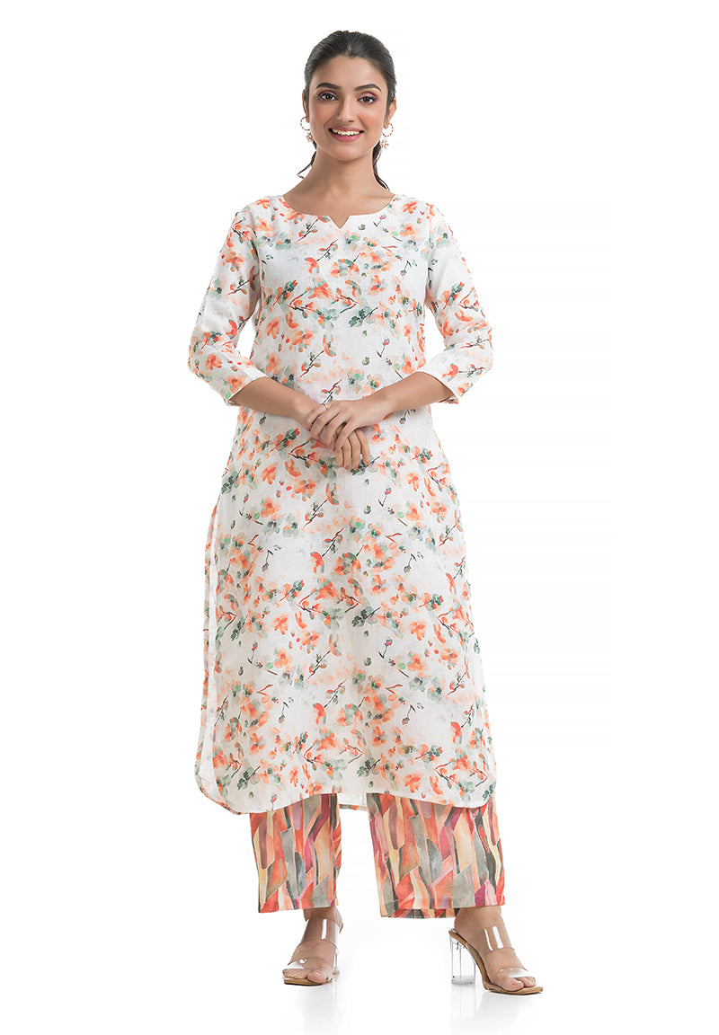 Floral Kurta with Geometric Print Pant Co-ord set