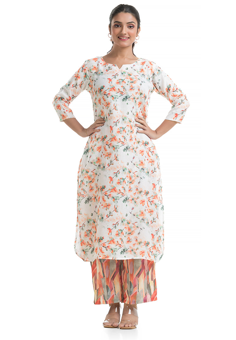 Floral Kurta with Geometric Print Pant Co-ord set