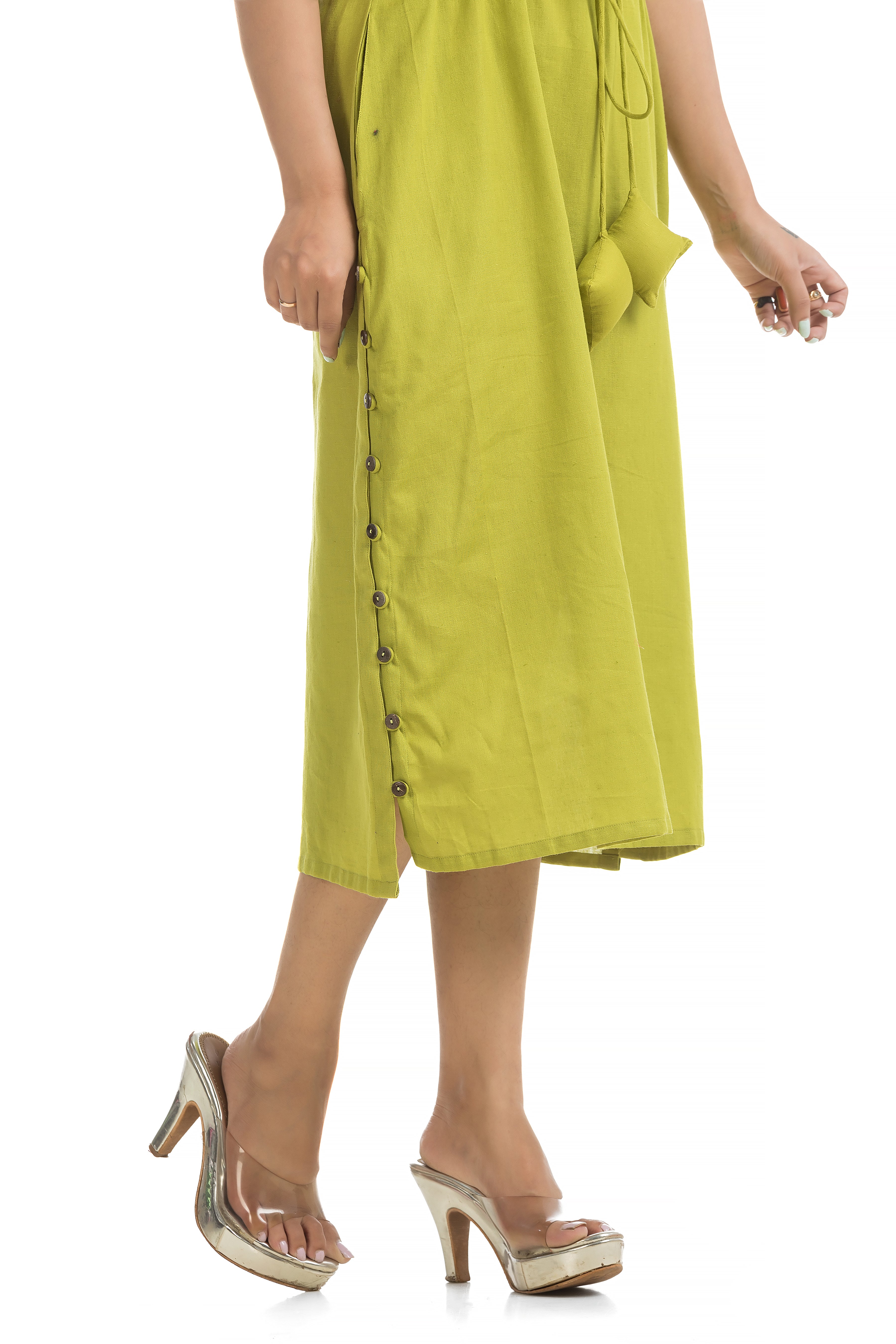 Drawstirng Green Dress with Ajrakh Printed Jacket