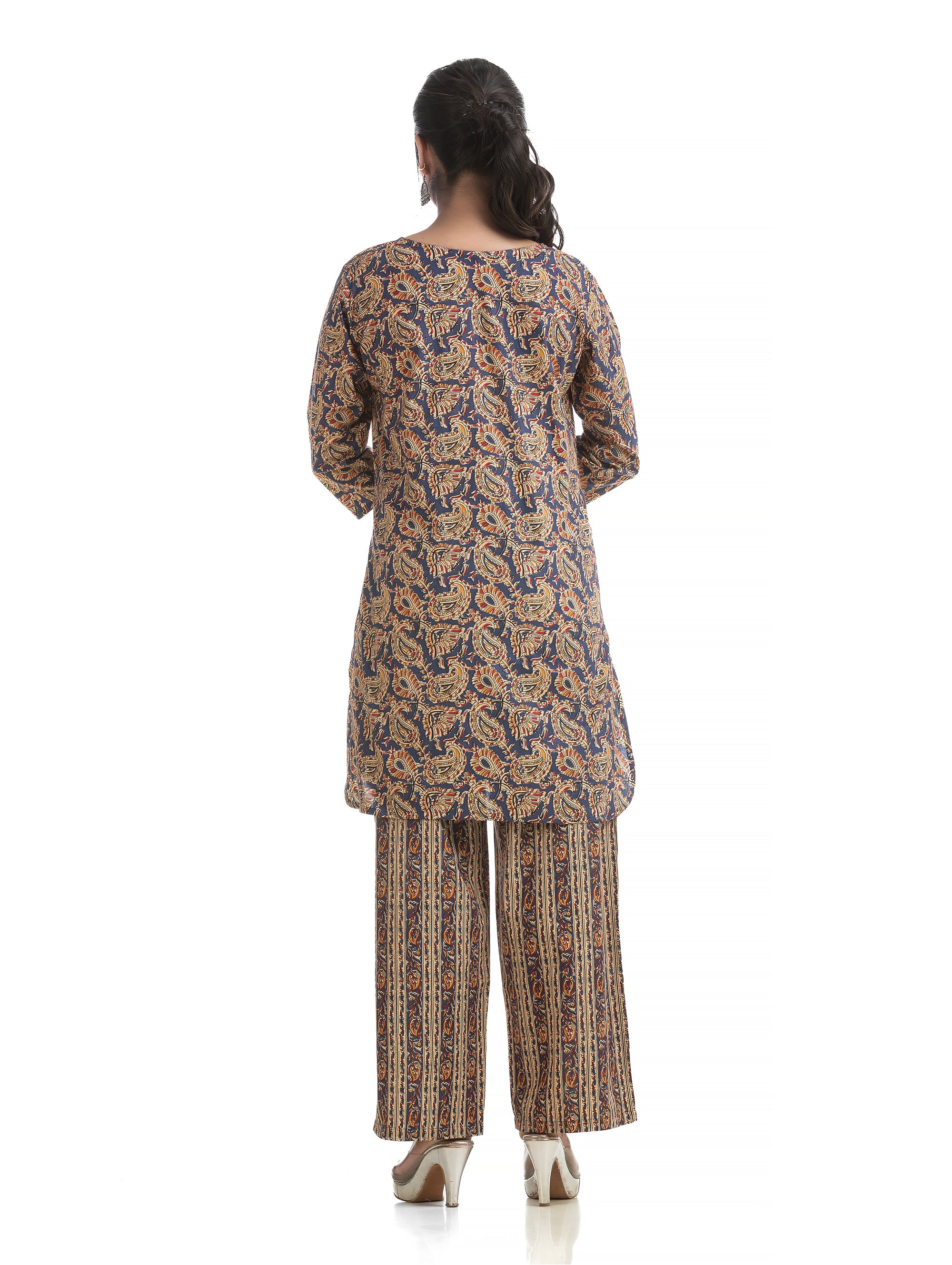 Blue Round Notch Neck Co-Ord Set with Palazzo Pant