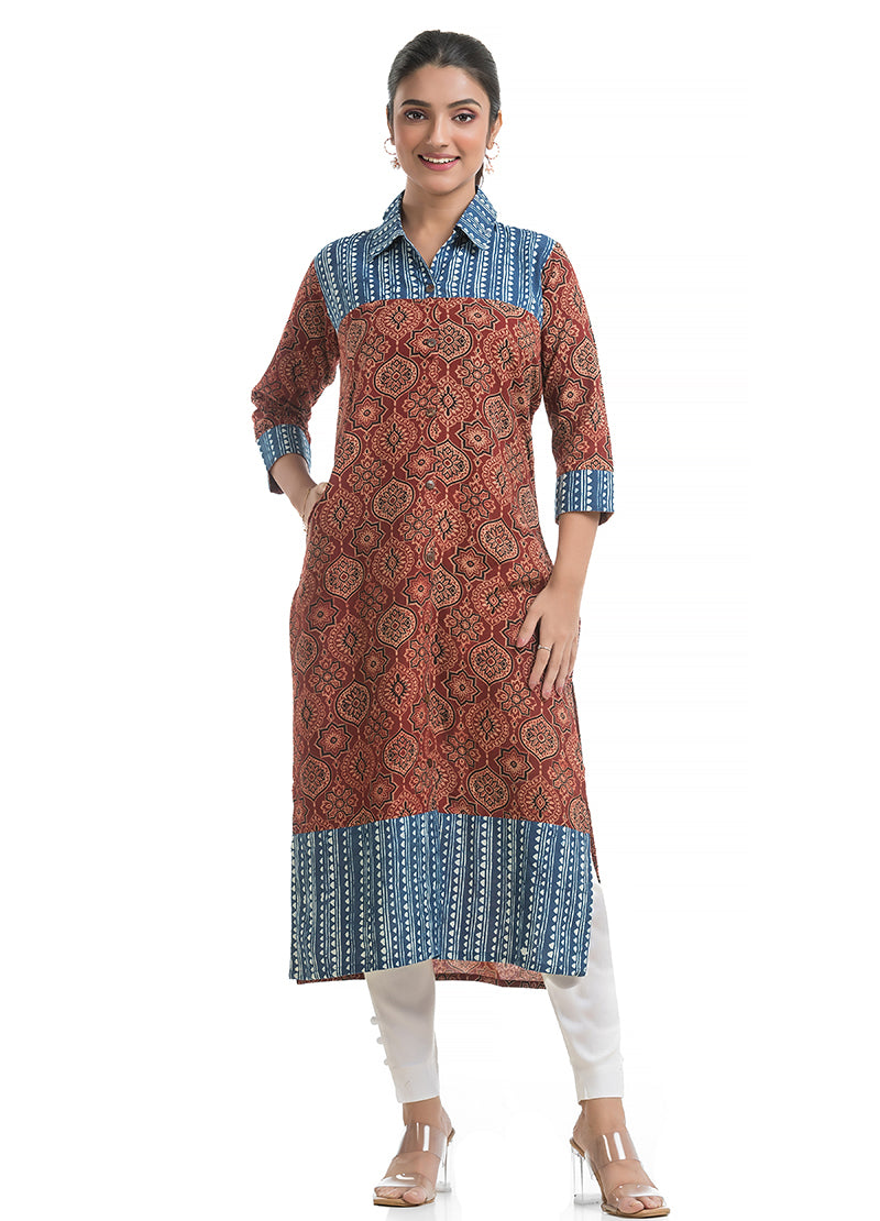 Ajrakh Collar Kurti