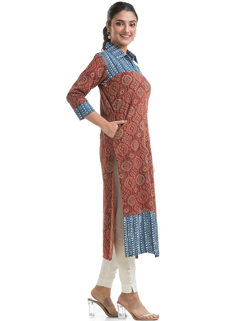 Ajrakh Collar Kurti