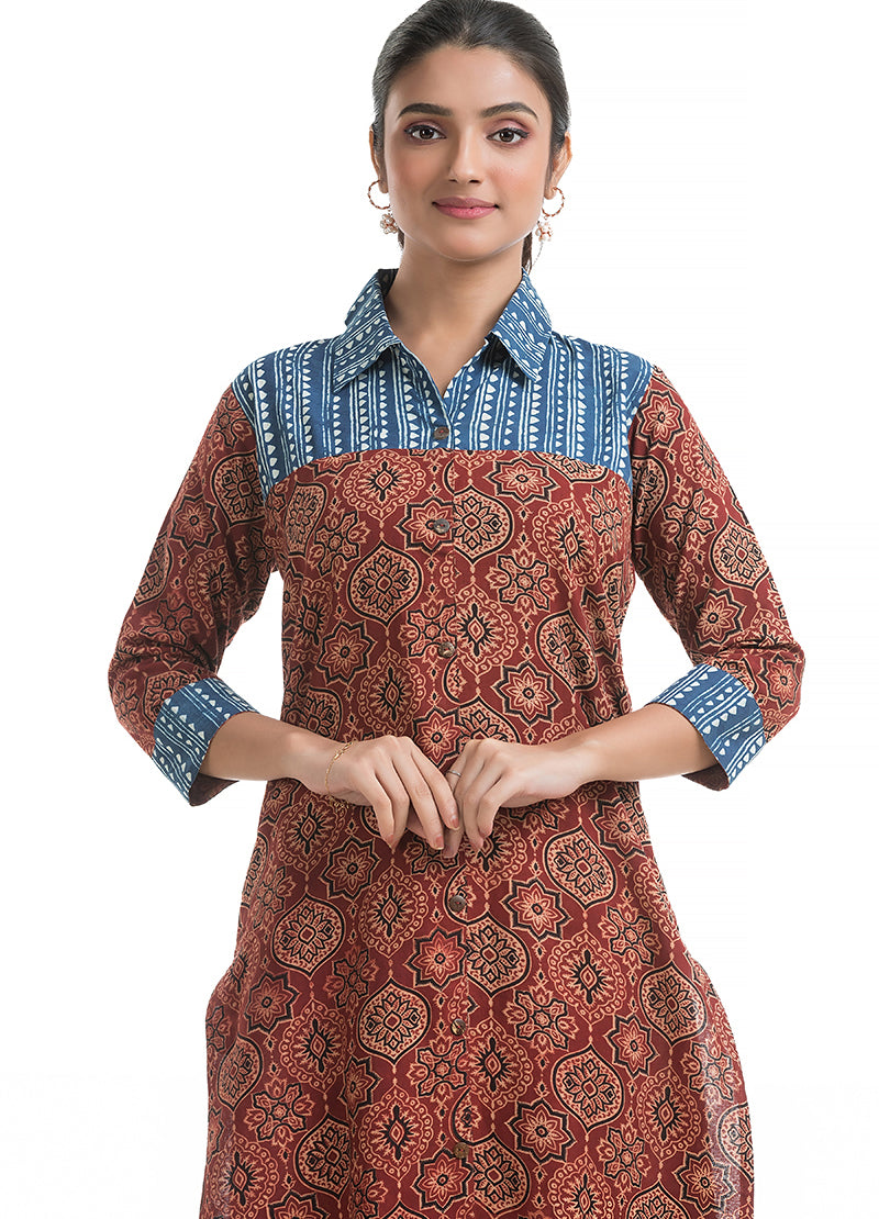 Ajrakh Collar Kurti