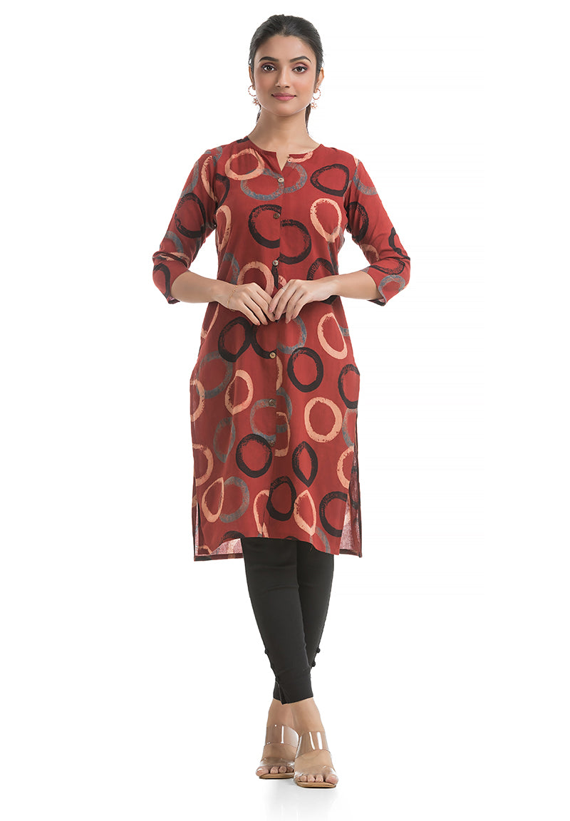 Geometric Printed Kurti in Bright Red