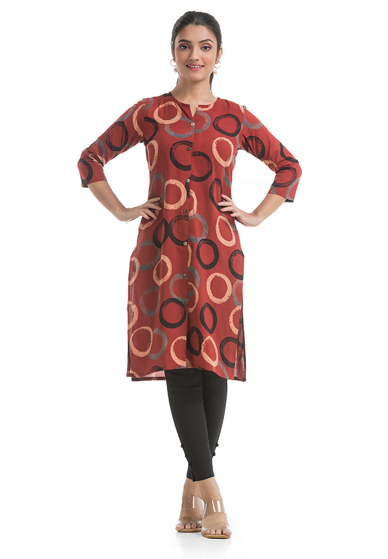 Geometric Printed Kurti in Bright Red