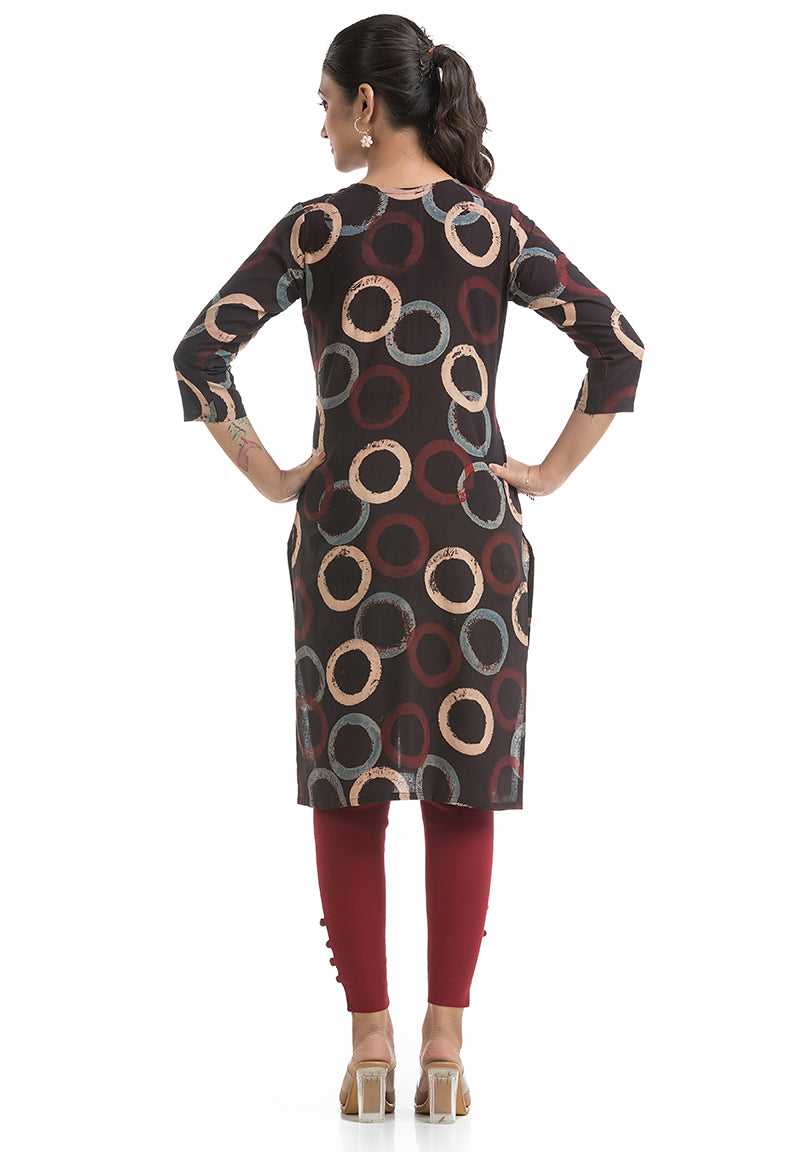 Black Geometric Print Short Kurti