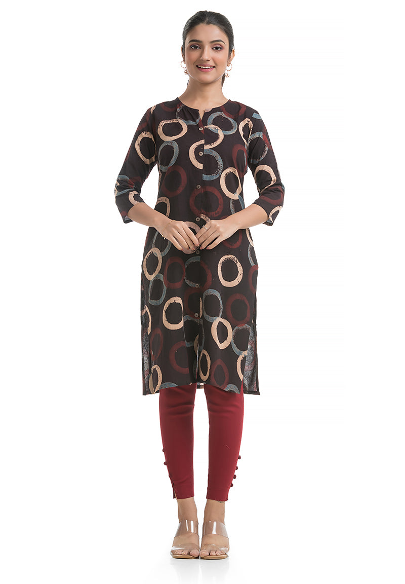 Black Geometric Print Short Kurti