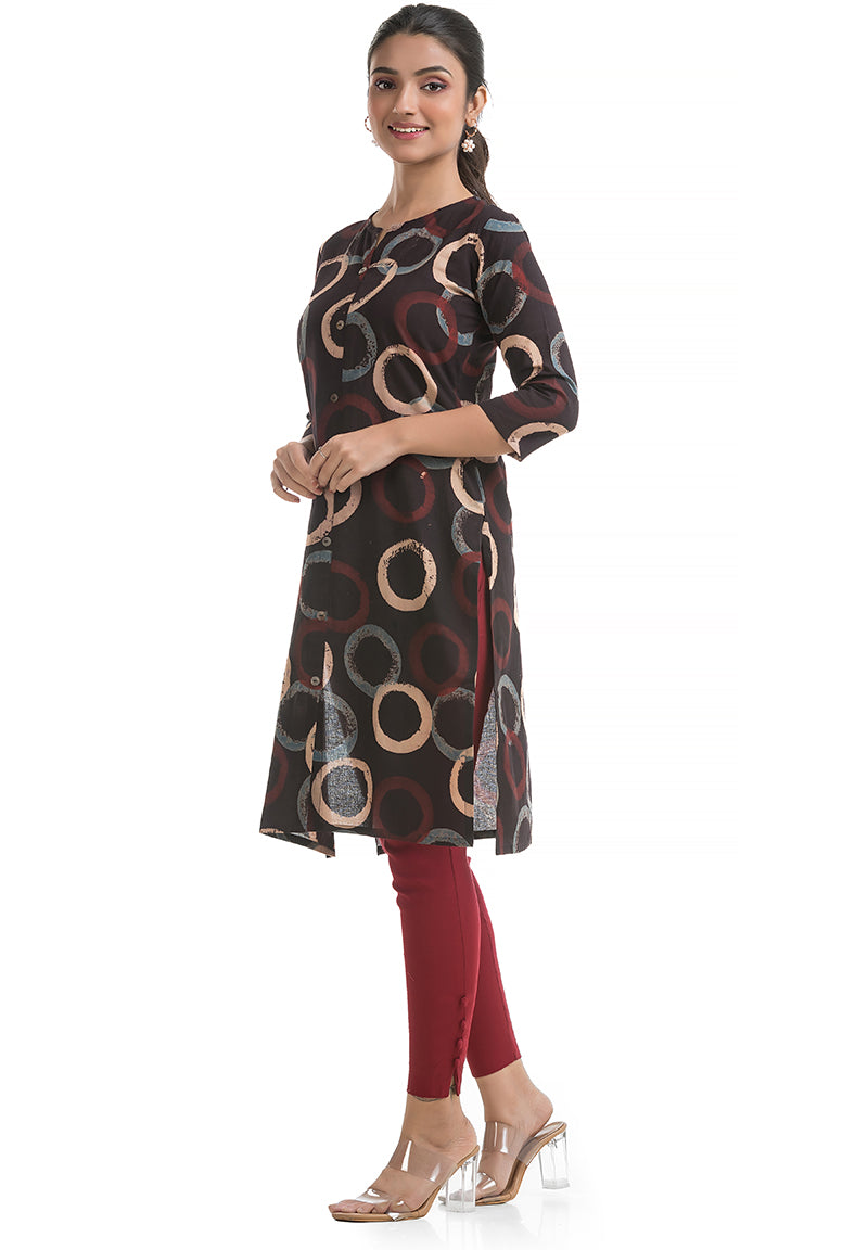 Black Geometric Print Short Kurti