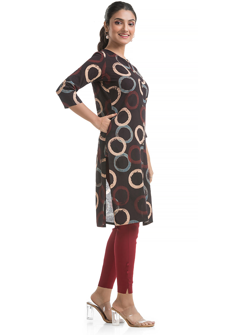 Black Geometric Print Short Kurti