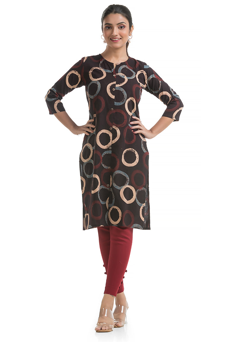 Black Geometric Print Short Kurti