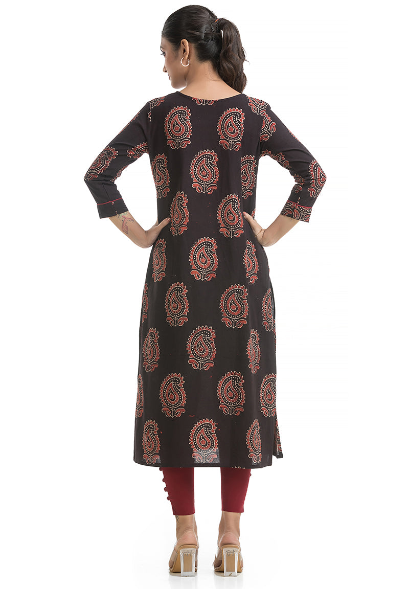 Bagh Handblock Motif Sweet-Heart Neck Kurti