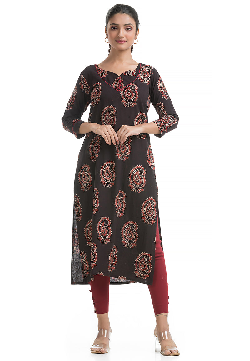 Bagh Handblock Motif Sweet-Heart Neck Kurti