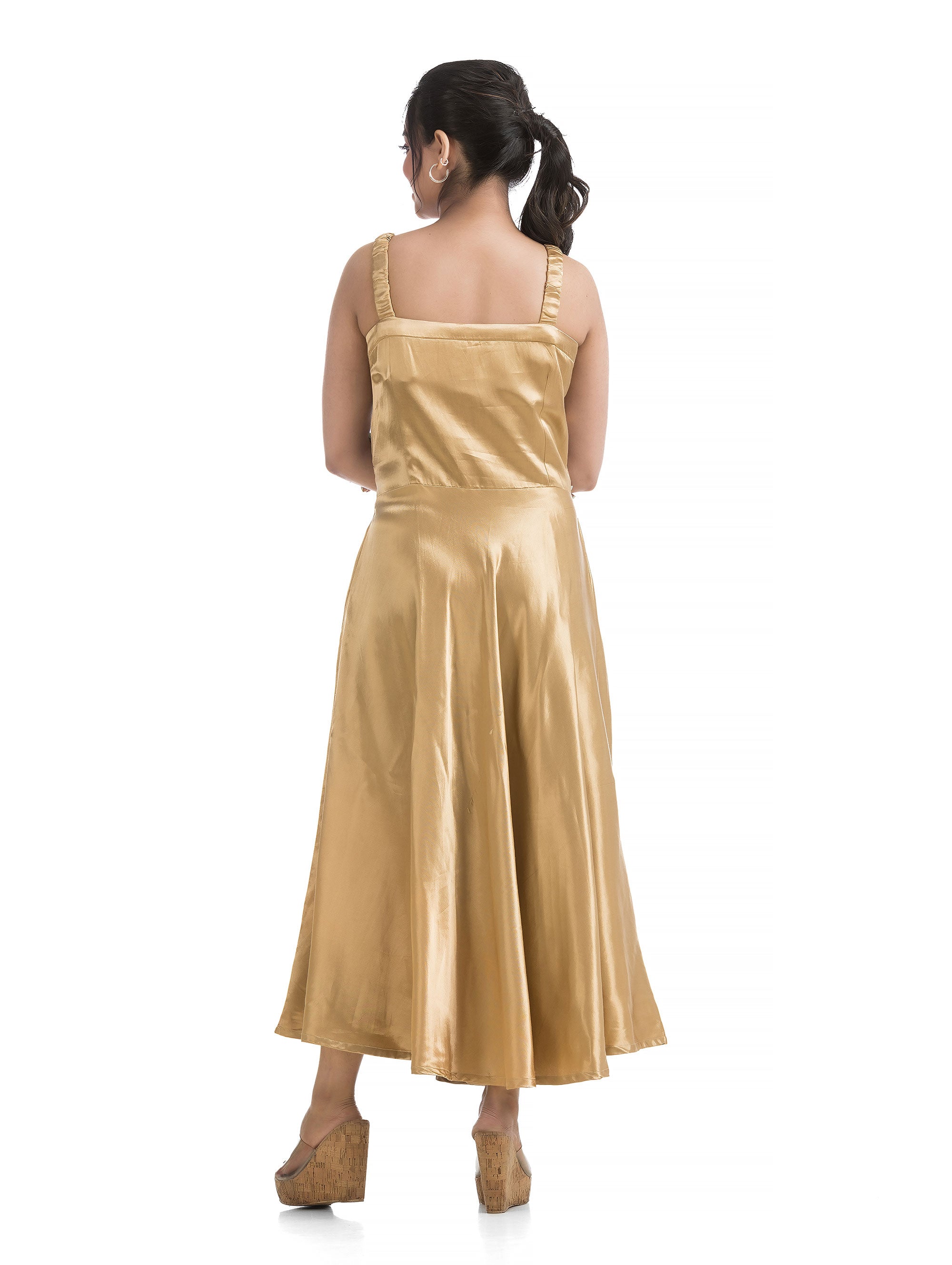 Mashru Silk Hand Block Jacket with Golden Yellow Elasticated Dress