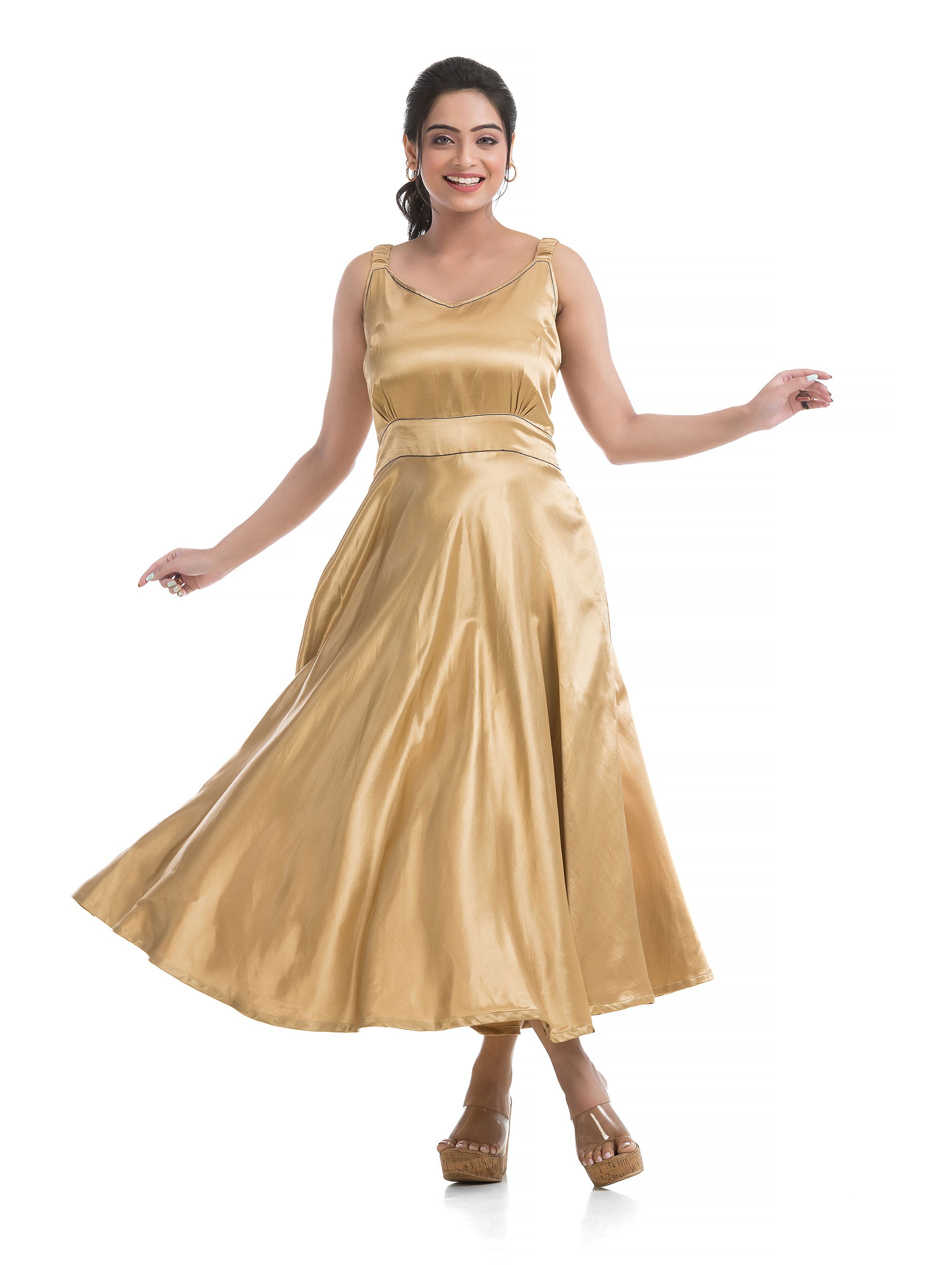 Mashru Silk Hand Block Jacket with Golden Yellow Elasticated Dress